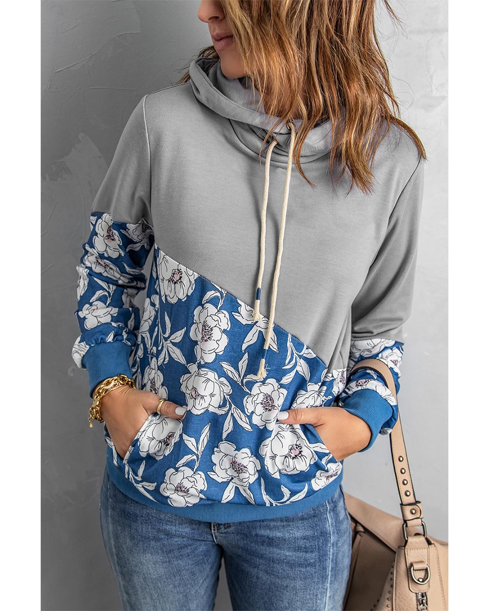 V539-AZEXDC2538081-11-S-165366-00 Azura Exchange Floral Splicing Cowl Neck Hoodie - S - Image 1