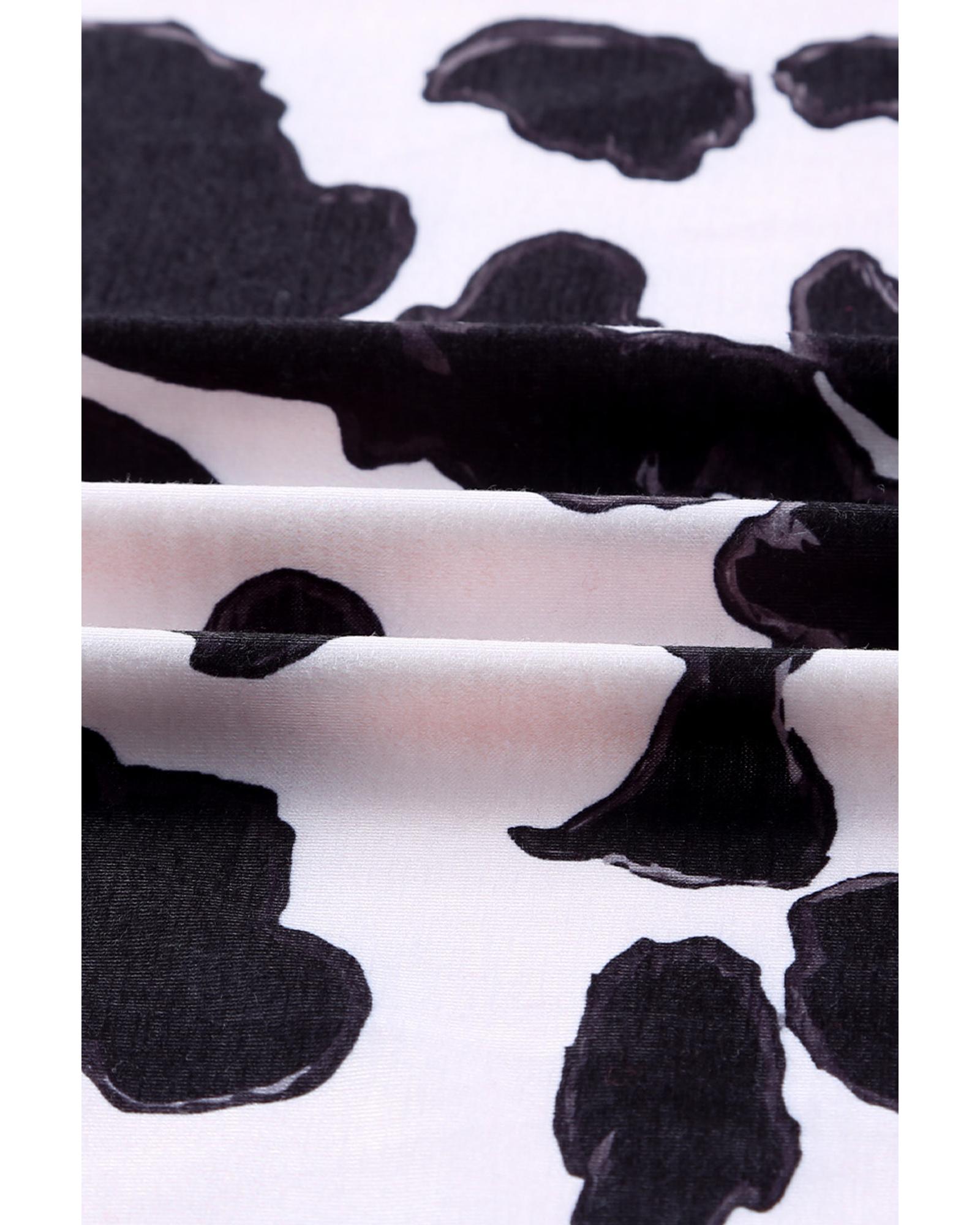 V539-AZEXDC2541430-2-M-202508281135-00 Black Western Pattern Cow Patchwork Open Front Cardigan - M - Image 1