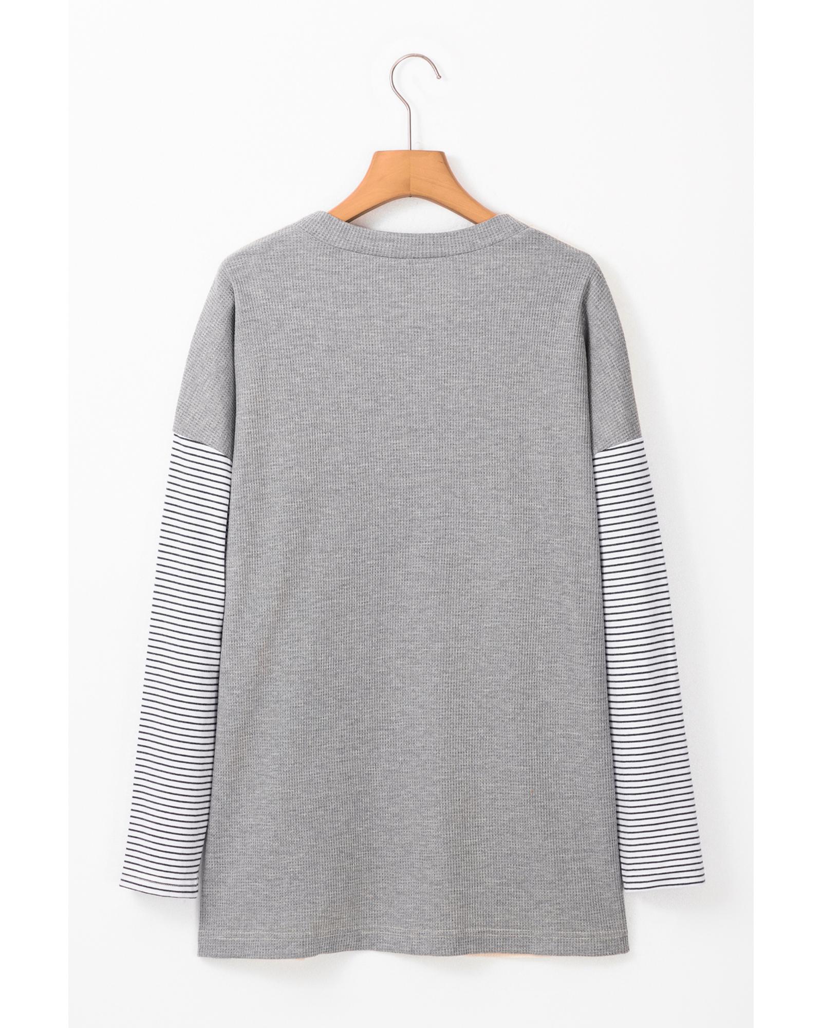 V539-AZEXDC2542565-P219-L-202508291650-00 Black Stripe Colorblock Patchwork Open Front Cardigan with Pocket - L - Image 1