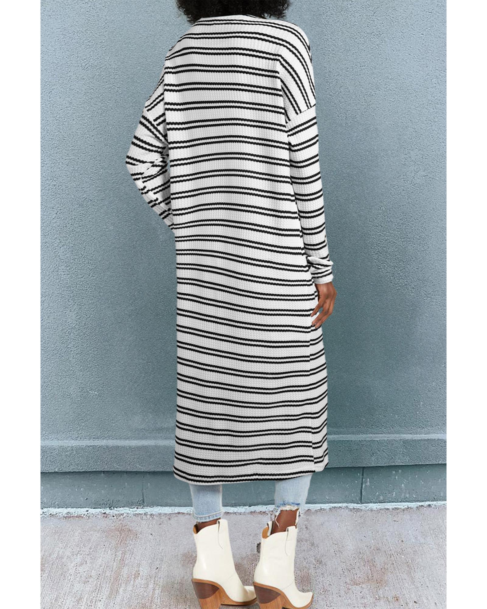 V539-AZEXDC2542590-P219-M-202508300700-00 Black Stripe Print Open Front Duster Cardigan - M - Image 1