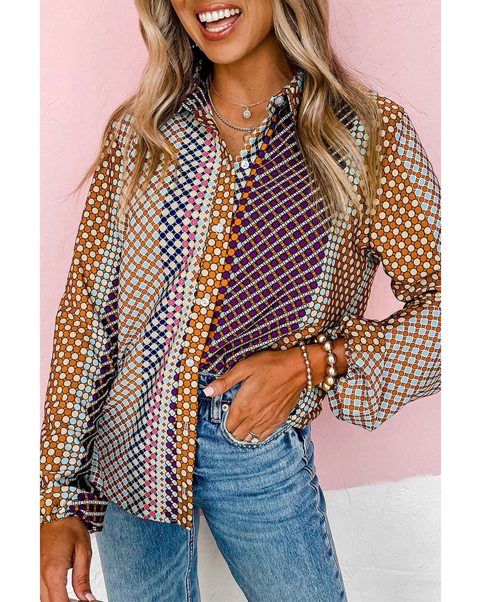 V539-AZEXDC2553438-17-S-202508290545-00 Azura Exchange Long Sleeve Dot Print Button Down Shirt - S - Image 1