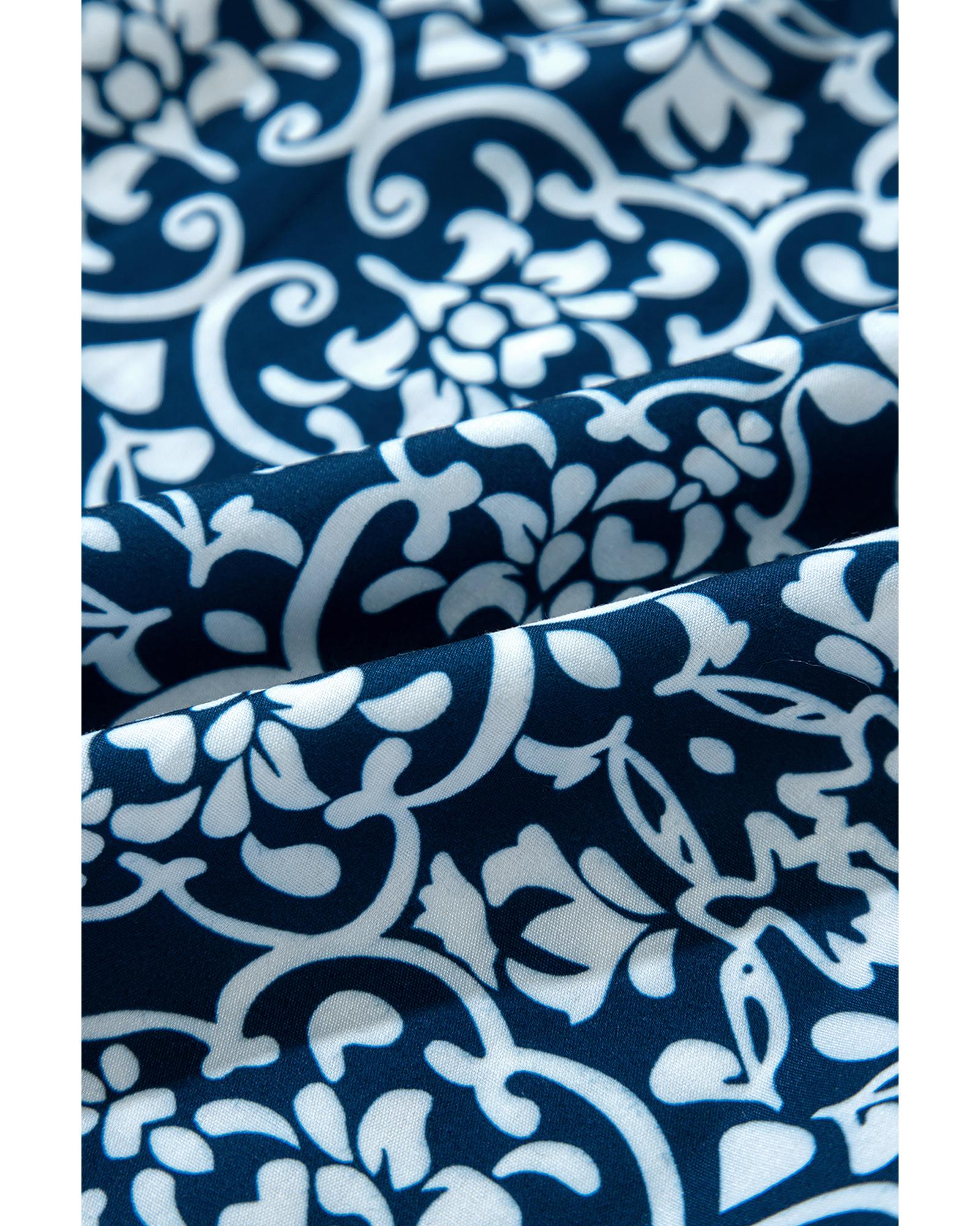 V539-AZEXDC2555286-P520-L-202508271155-00 Blue Floral Ric-rac Patchwork Button Loose Fit Shirt - L - Image 1