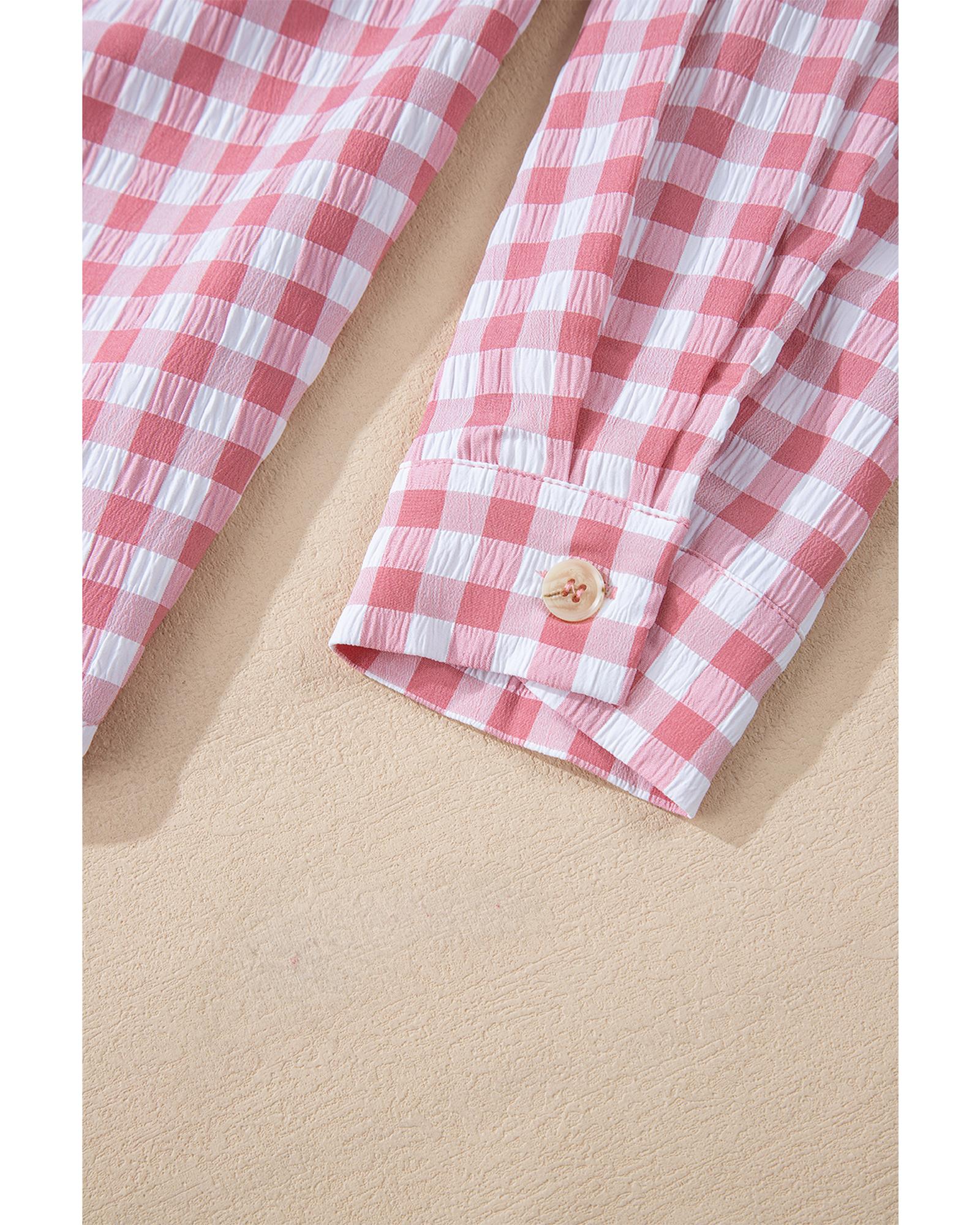 V539-AZEXDC2555305-P1020-L-202508280700-00 Pink Gingham Print Chest Pockets Buttoned Collared Shirt - L - Image 1