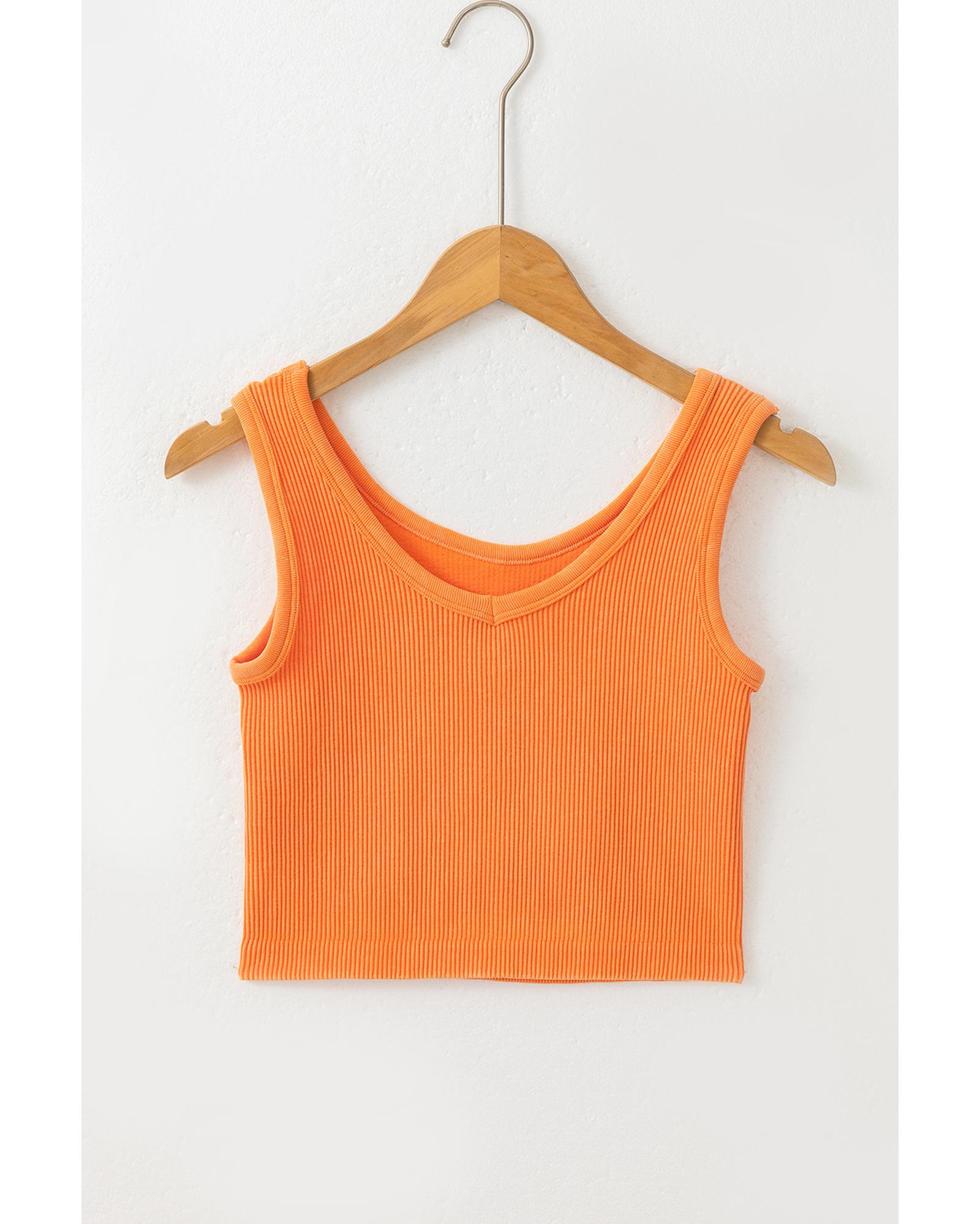 V539-AZEXDC25611377-P3014-XL-202508270635-00 Grapefruit Orange Ribbed Seamless Cropped Tank Top - XL - Image 1