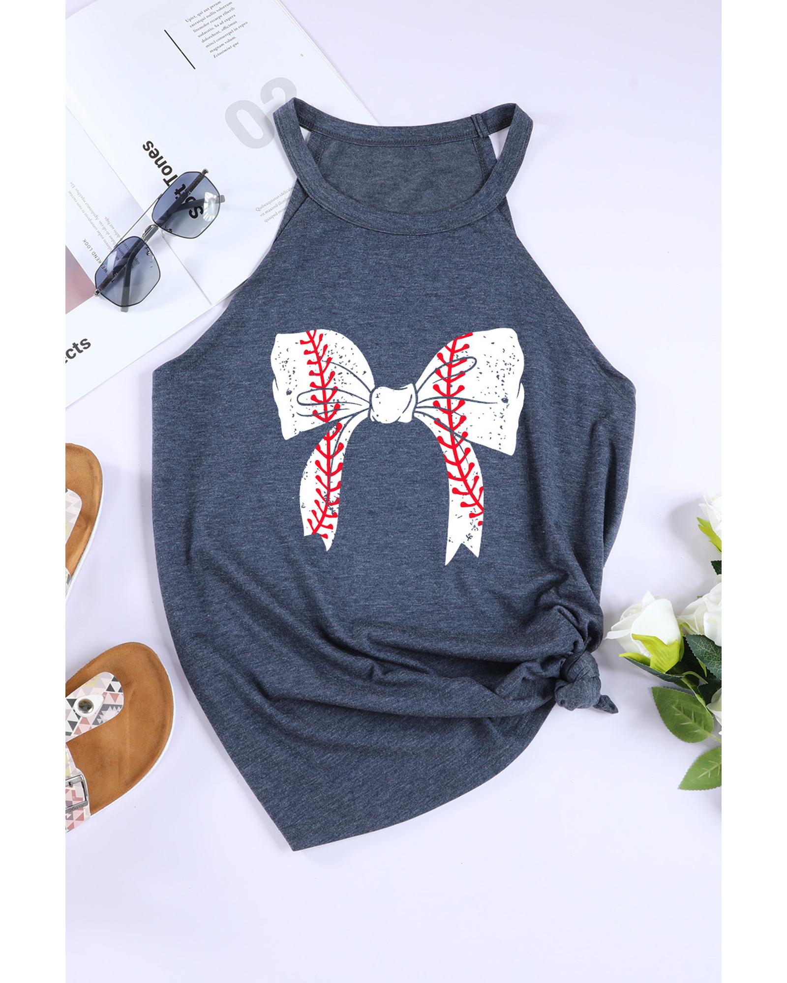 V539-AZEXDC25612129-5-2XL-202506131335-00 Blue Baseball Bow Knot Print Slim Fit Crewneck Tank Top - 2XL - Image 1