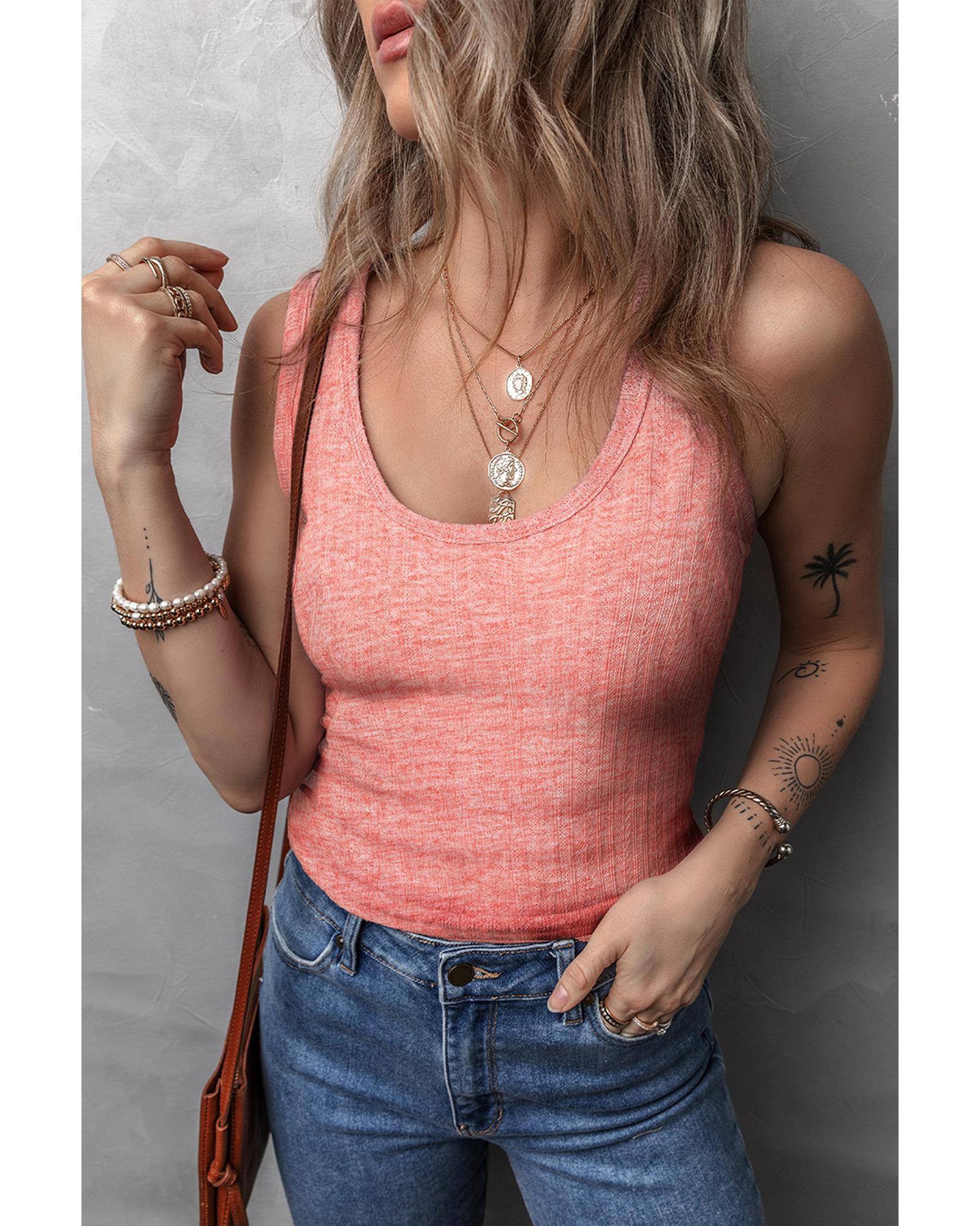 V539-AZEXDC25612483-P1410-XL-202508300355-00 Fushia Solid Color Textured U Neck Slim Tank Top - XL - Image 1