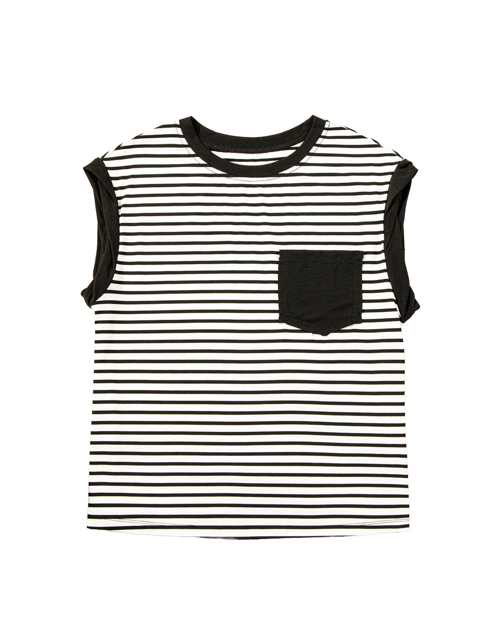 V539-AZEXDC25612602-P219-L-202508270405-00 Black Stripe Chest Pocket Patch Round Neck Tank Top - L - Image 1