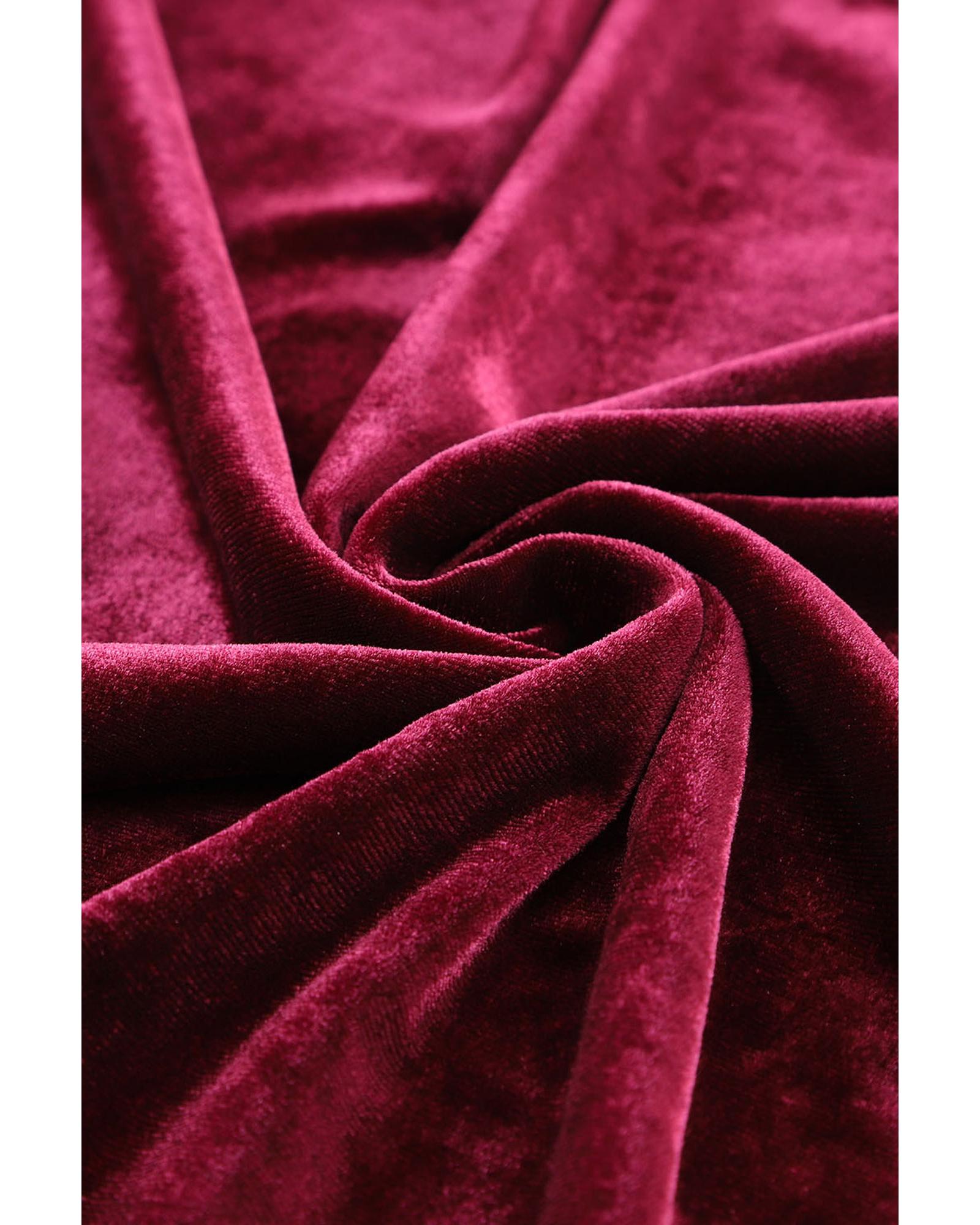 V539-AZEXDC2611512-3-L-202506131501-00 Fiery Red Solid Velvet Two Piece Lounge Set - L - Image 1