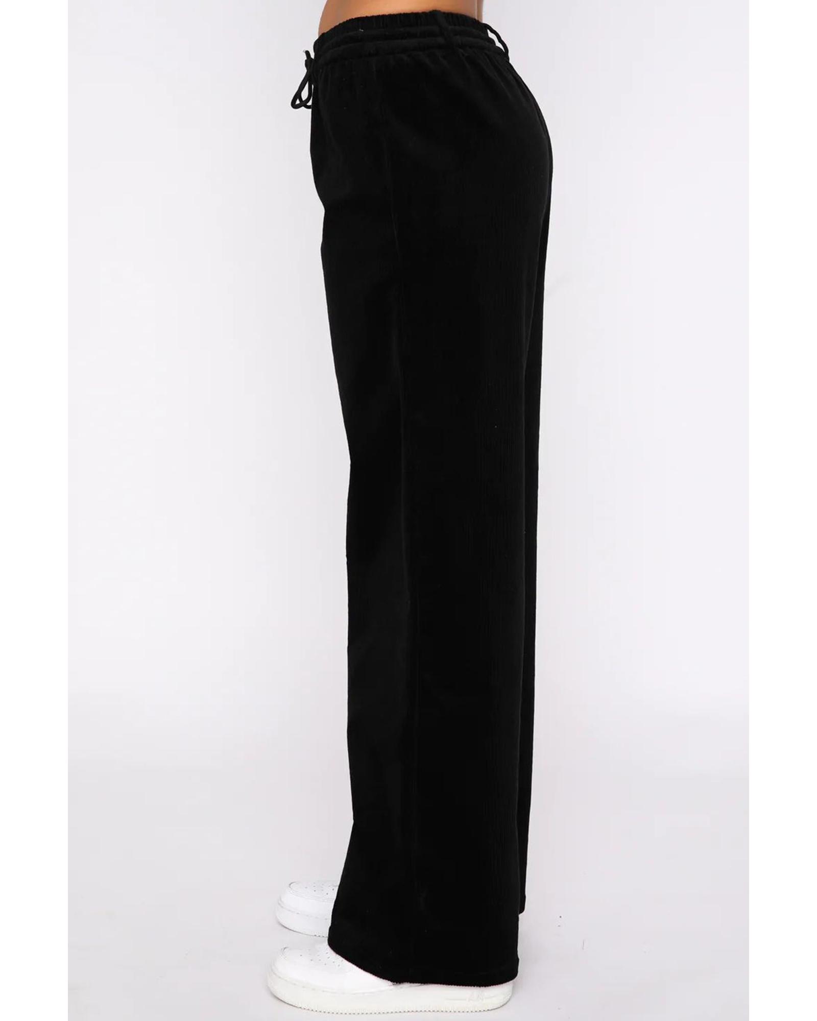 V539-AZEXDC265582-P2-XL-202508271045-00 Black Solid Drawstring Waist Wide Leg Pants - XL - Image 1