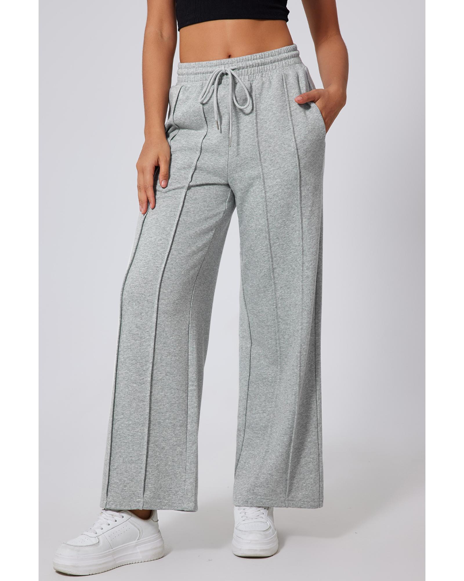 V539-AZEXDC265588-P11-L-202508271940-00 Gray Seamed Drawstring High Waist Wide Leg Sweatpants - L - Image 1