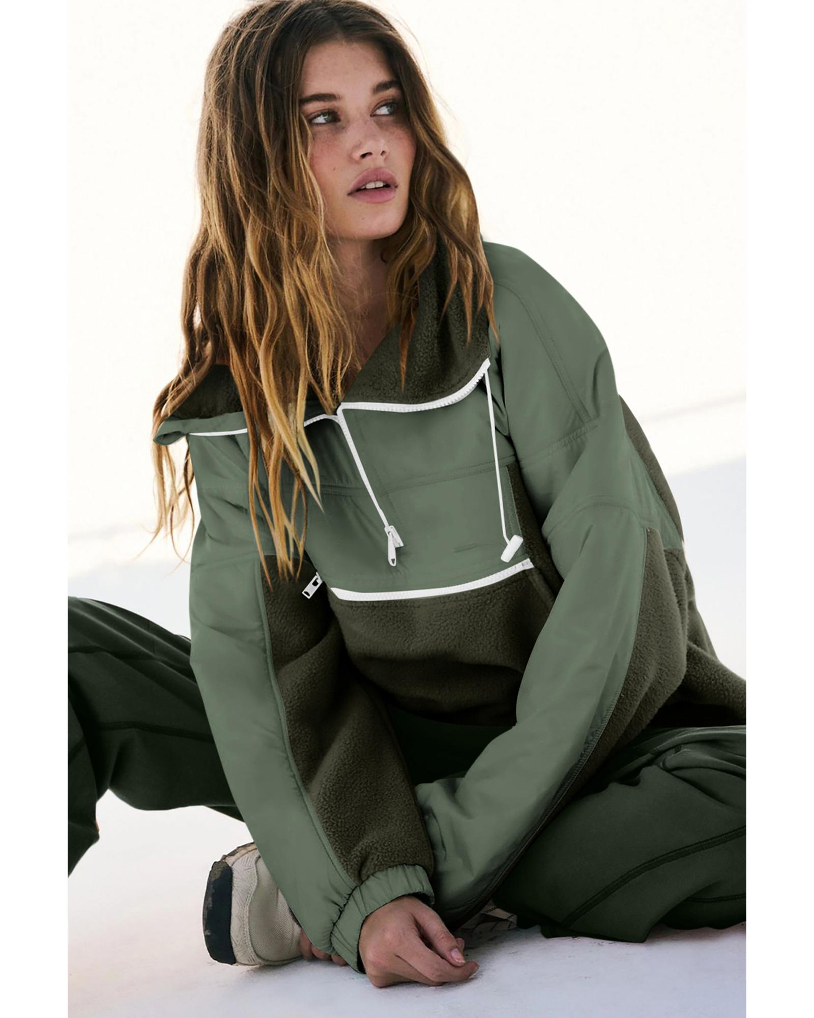 V539-AZEXDC266001-9-2XL-202508311850-00 Azura Exchange Fleece Patchwork Color Block Zip Funnel Neck Sweatshirt - 2XL - Image 1