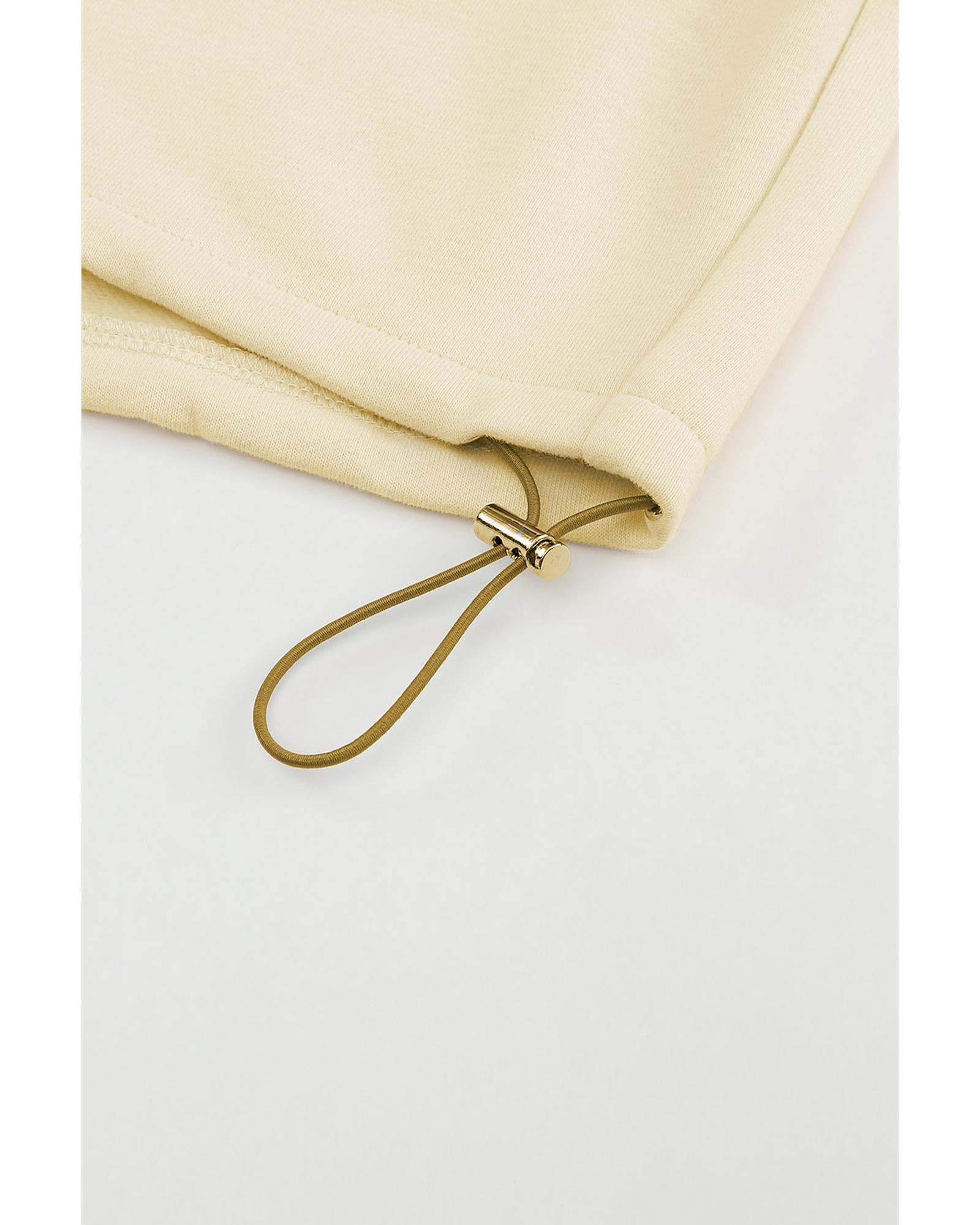 V539-AZEXDC266009-15-S-202506131642-00 Beige Color Block Drawstring Cropped Athleisure Jacket - S - Image 1