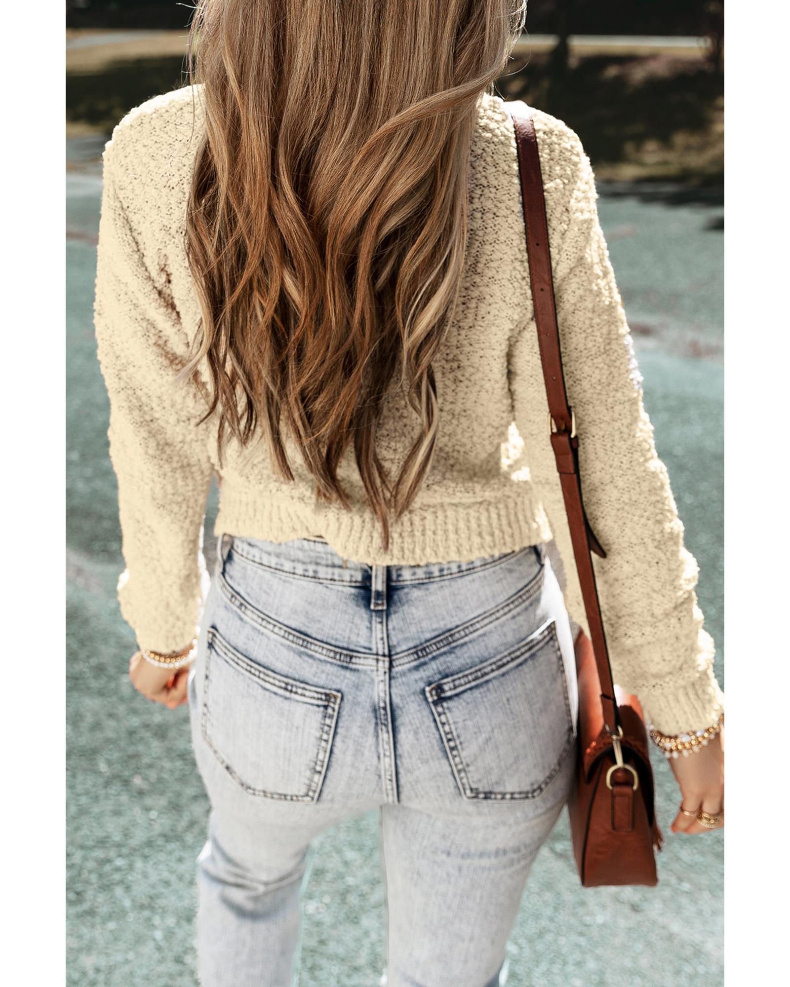 V539-AZEXDC2711576-P1015-XL-202508291600-00 Oatmeal Pearl Buttons Popcorn Textured Sweater Cardigan - XL - Image 1