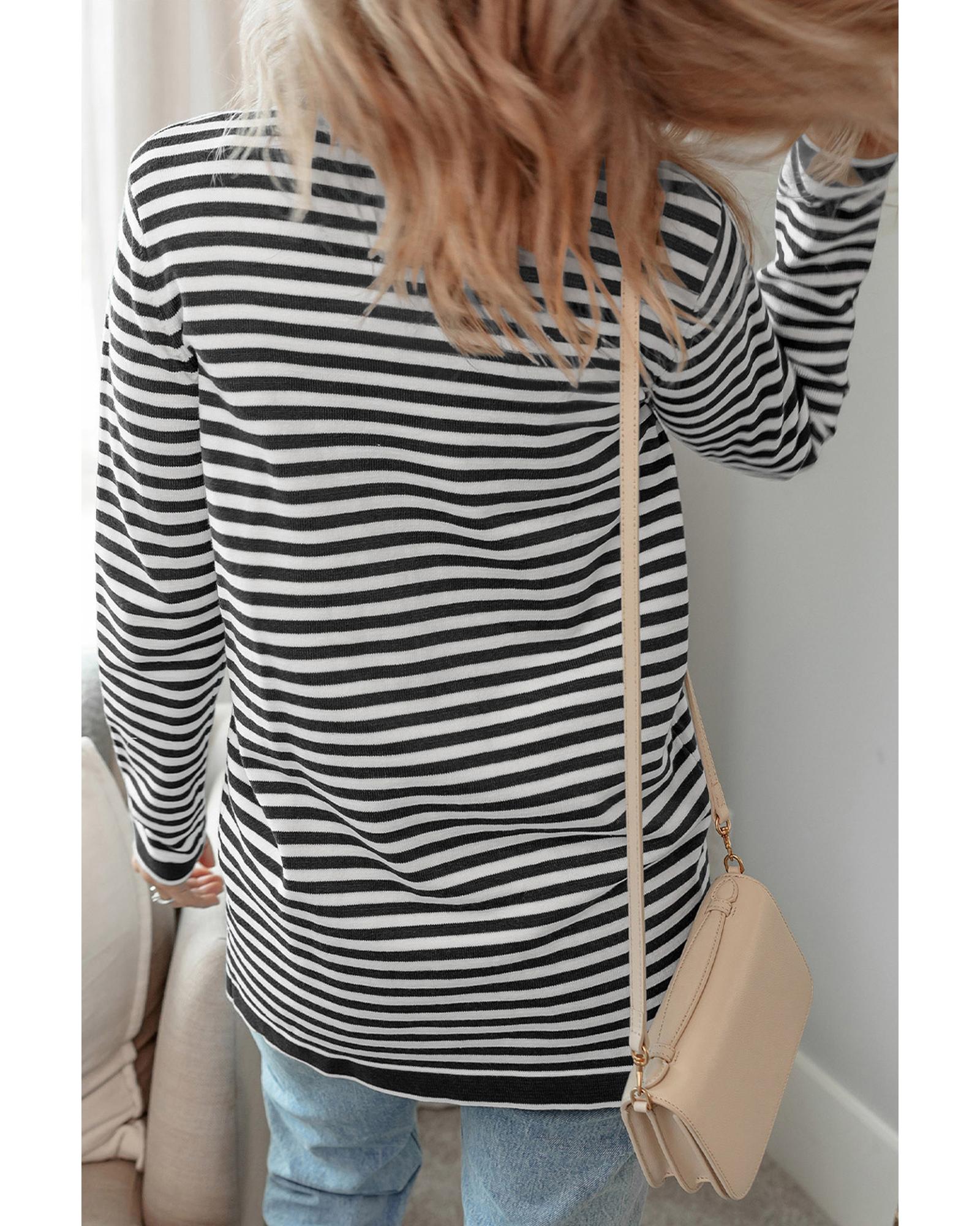 V539-AZEXDC2711653-P219-L-202508280615-00 Black Stripe Long Sleeve Button up Tunic Cardigan - L - Image 1