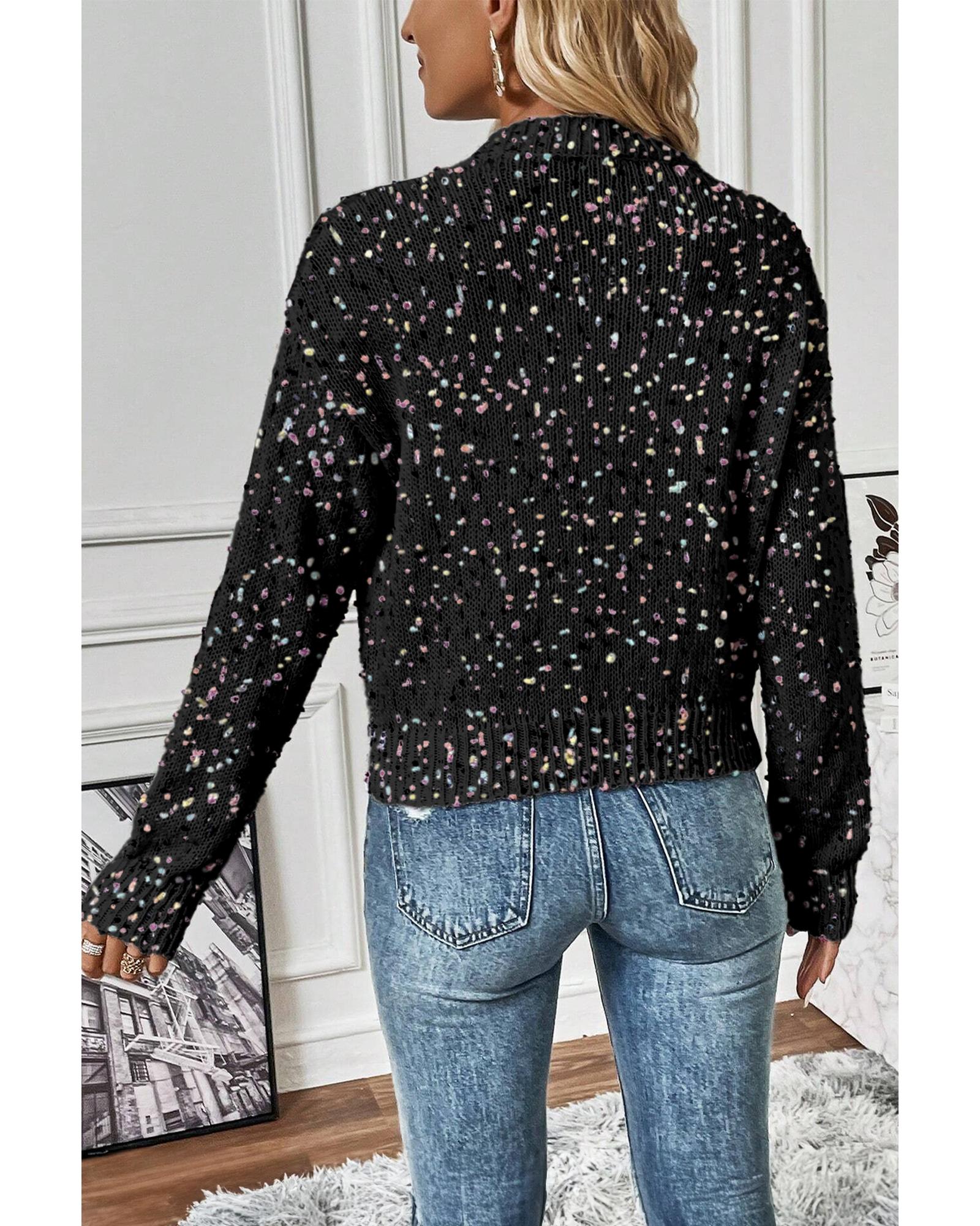 V539-AZEXDC2711711-P2-S-202506132027-00 Black Rhinestone Decor Multicolor Confetti Sweater Cardigan - S - Image 1
