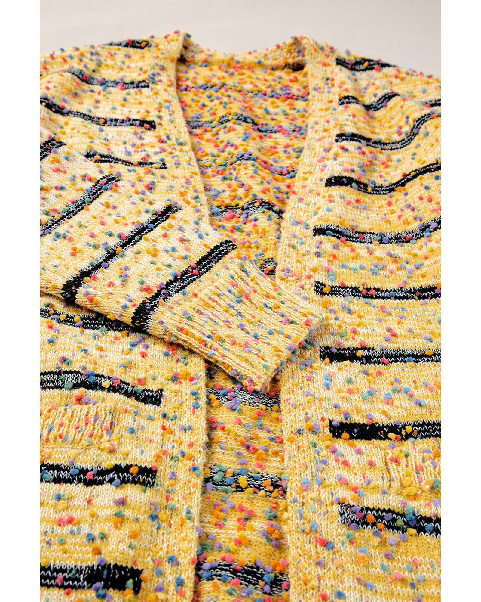 V539-AZEXDC2711713-P207-L-202508291335-00 Beige Striped Pom Pom Knit Open Front Long Cardigan - L - Image 1