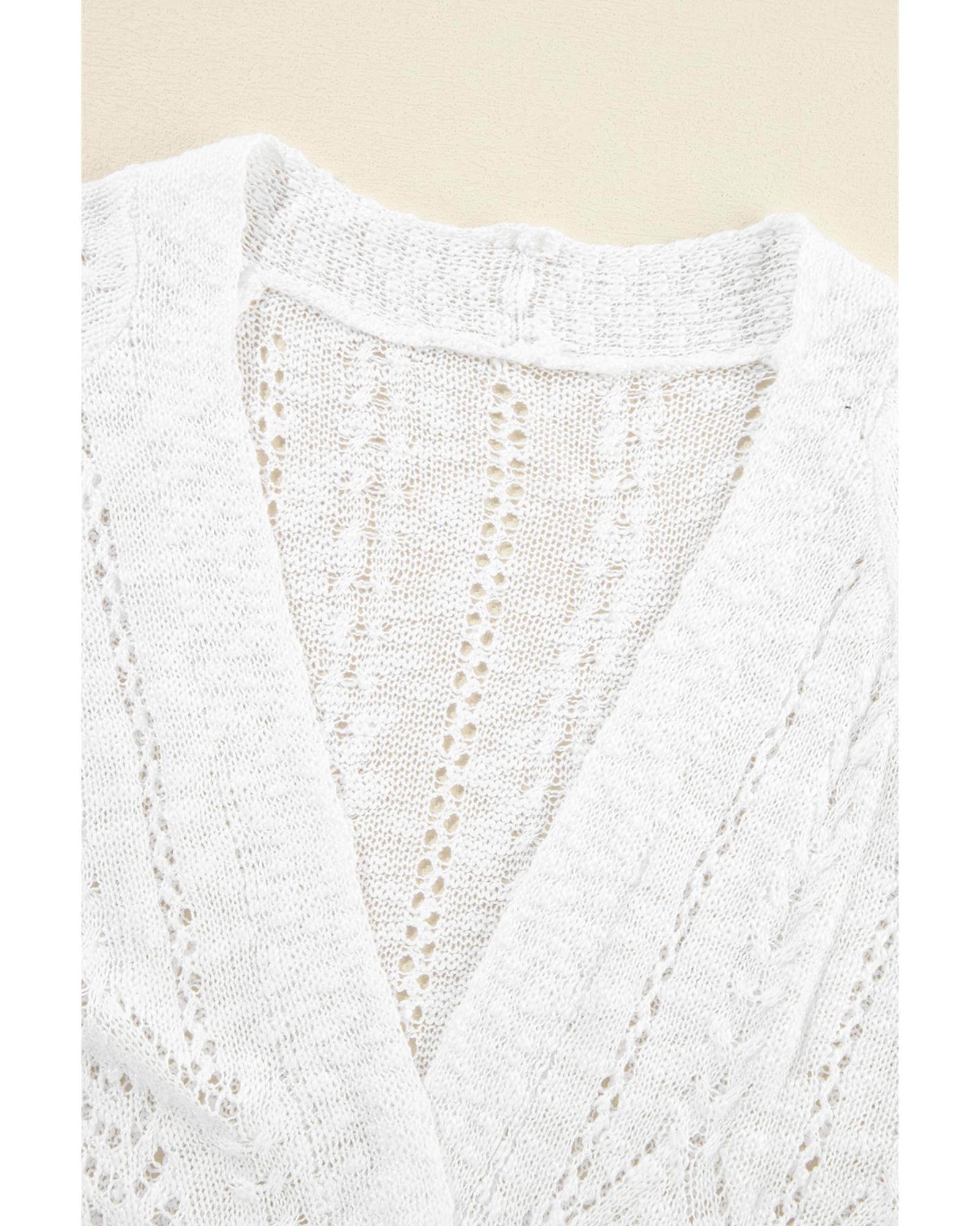 V539-AZEXDC2711740-P101-L-202508280150-00 White Solid Open Knit Cardigan - L - Image 1