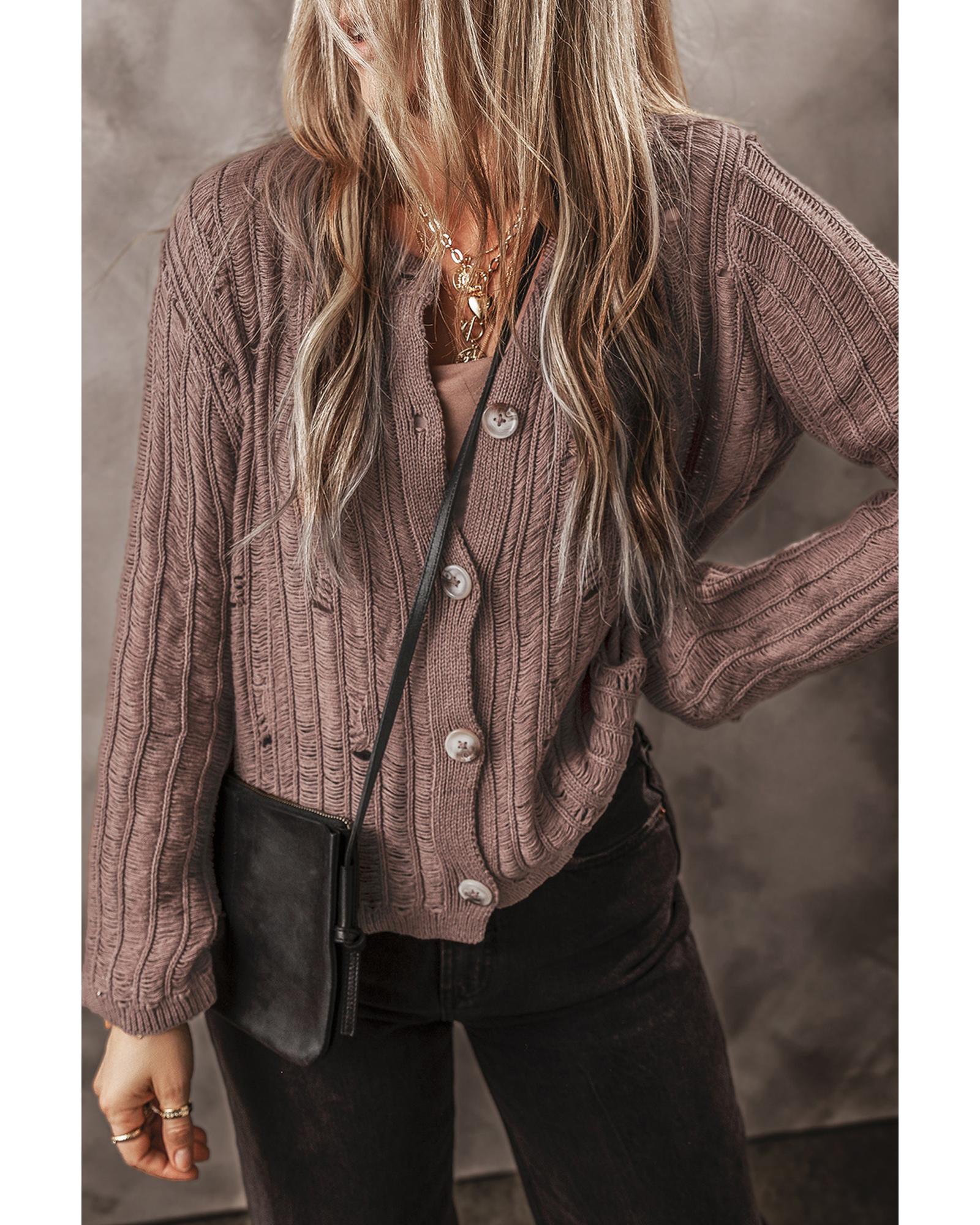 V539-AZEXDC2711764-P1217-XL-202508290120-00 Goat Cut Out Textured Knit Buttoned Cardigan - XL - Image 1