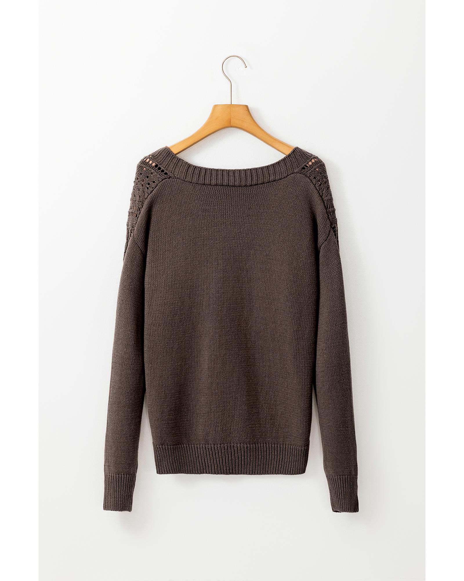 V539-AZEXDC2711785-P1117-S-202506132122-00 Dark Khaki Open Knit Drop Shoulder Sweater Cardigan - S - Image 1