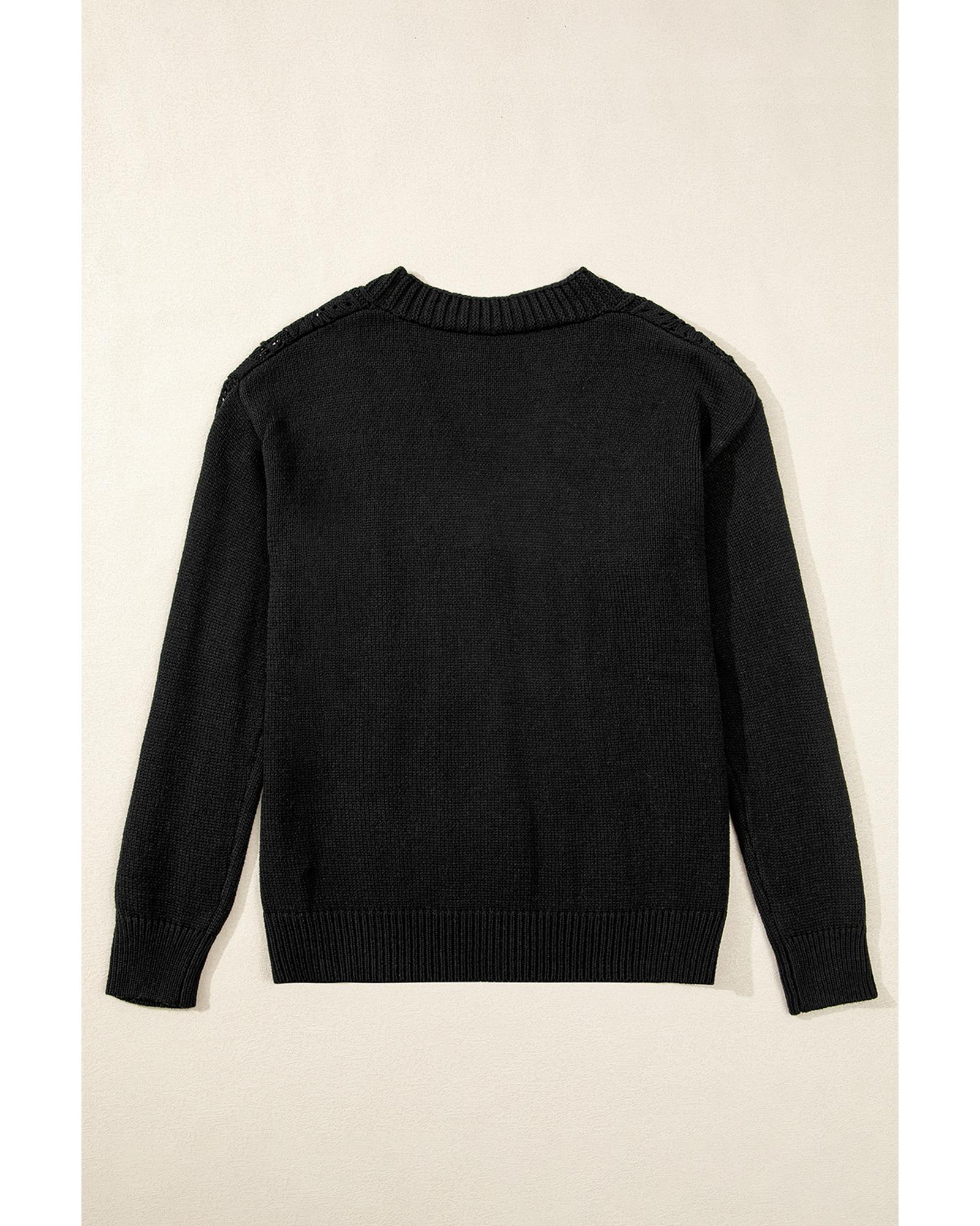 V539-AZEXDC2711785-P2-S-202506132131-00 Black Open Knit Drop Shoulder Sweater Cardigan - S - Image 1
