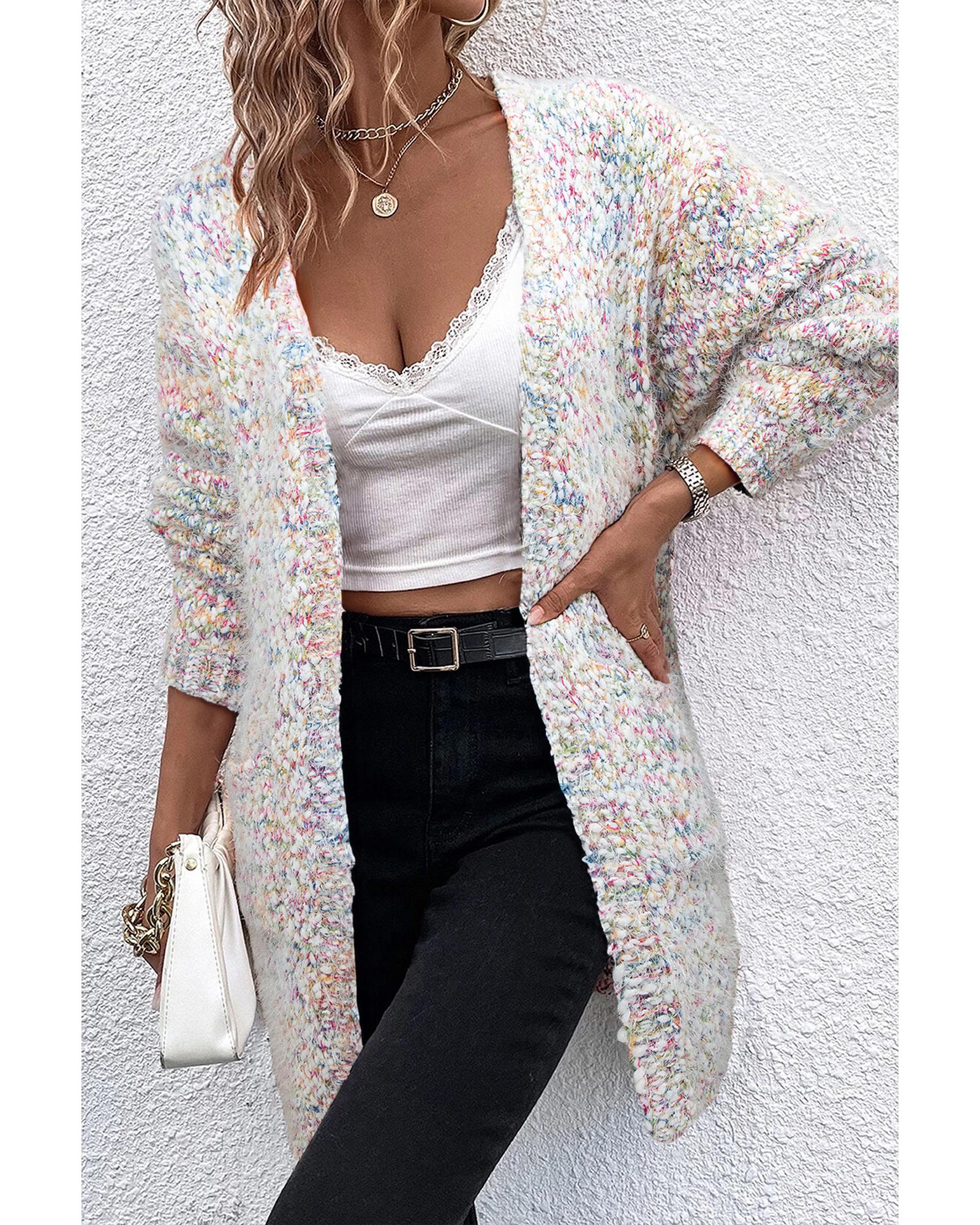 V539-AZEXDC2711892-P722-XL-202508281845-00 Yellow Multicolor Confetti Open Front Knit Cardigan - XL - Image 1