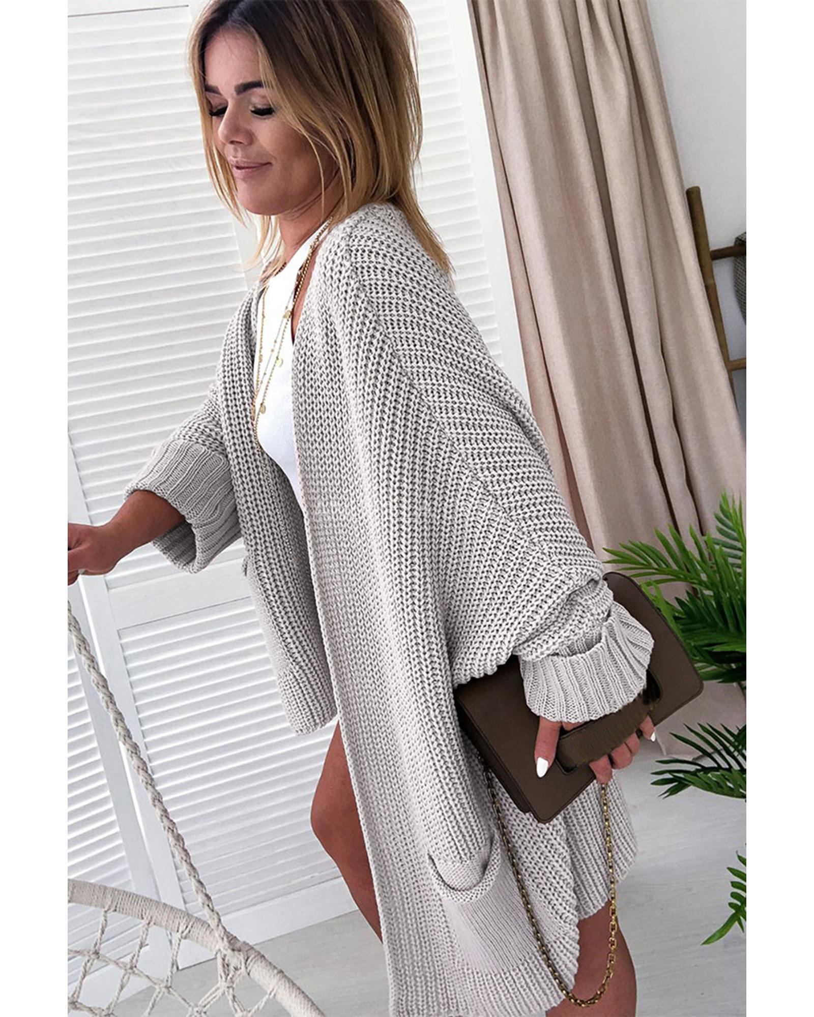 V539-AZEXDC271725-P11-L-202508280925-00 Gray Oversized Fold Over Sleeve Sweater Cardigan - L - Image 1