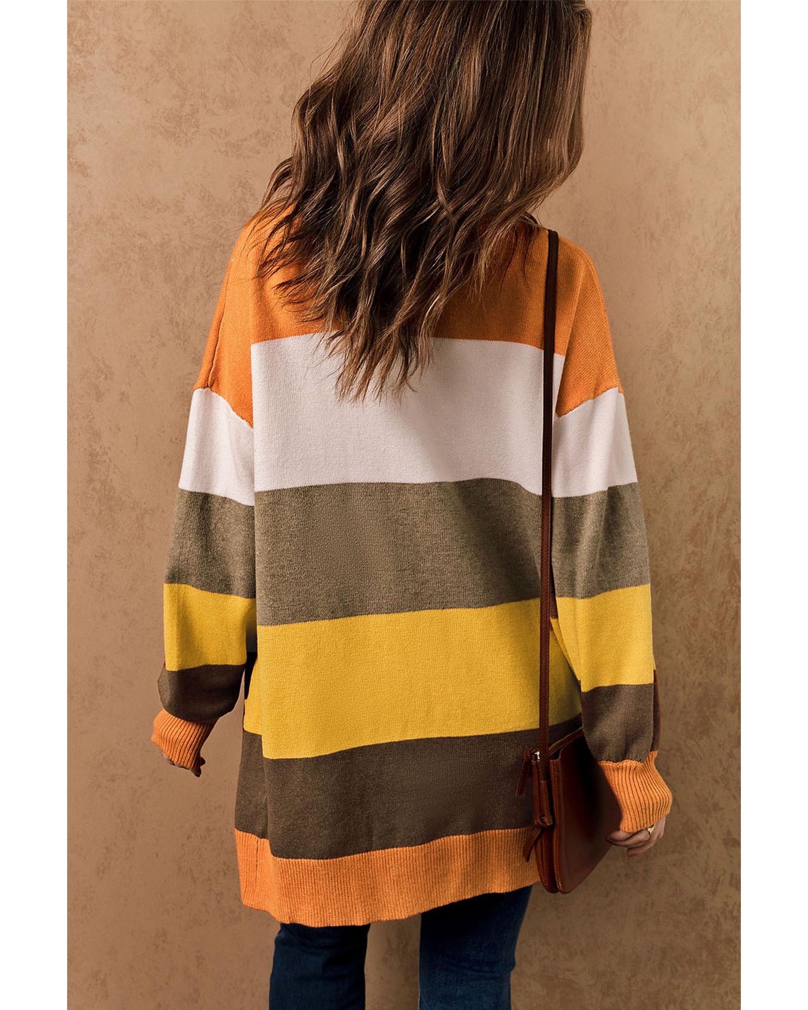 V539-AZEXDC271775-19-L-202508281420-00 Open Front Pocketed Colorblock Cardigan - L - Image 1