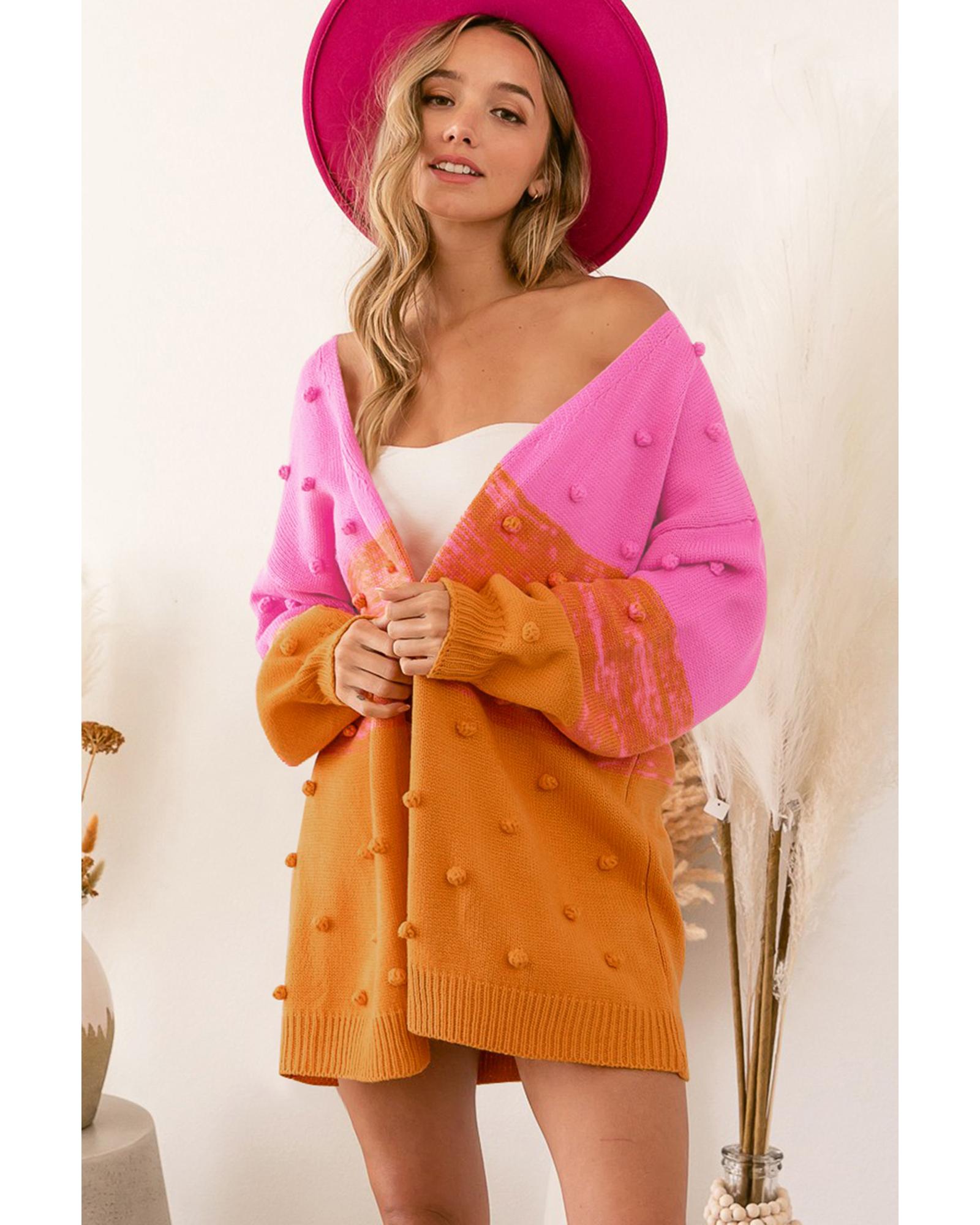 V539-AZEXDC271967-22-XL-202508291440-00 Multicolor Pompom Color Block Open Front Cardigan - XL - Image 1