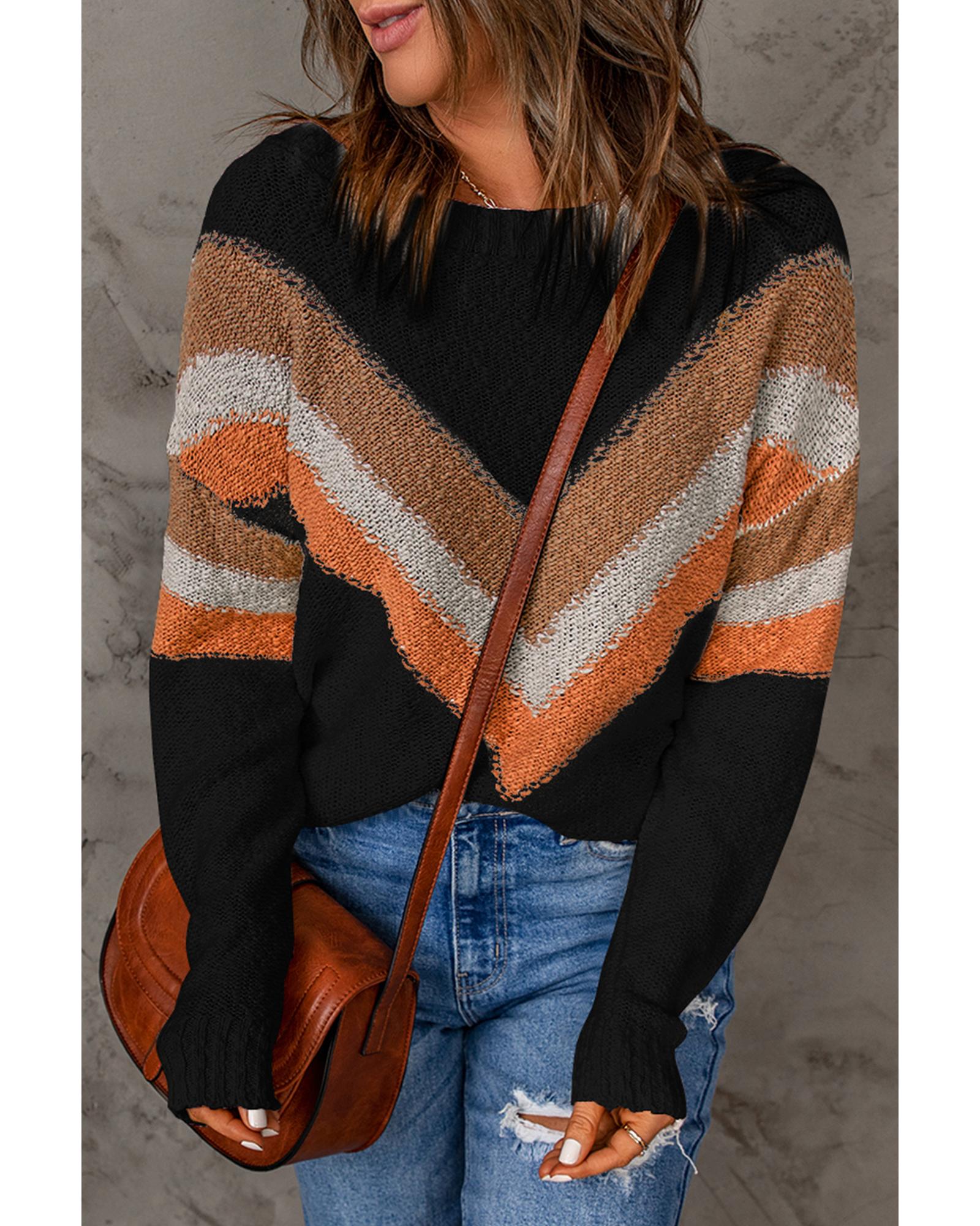 V539-AZEXDC2722180-P222-S-202508300245-00 Multicolor Chevron Striped Drop Shoulder Sweater - S - Image 1