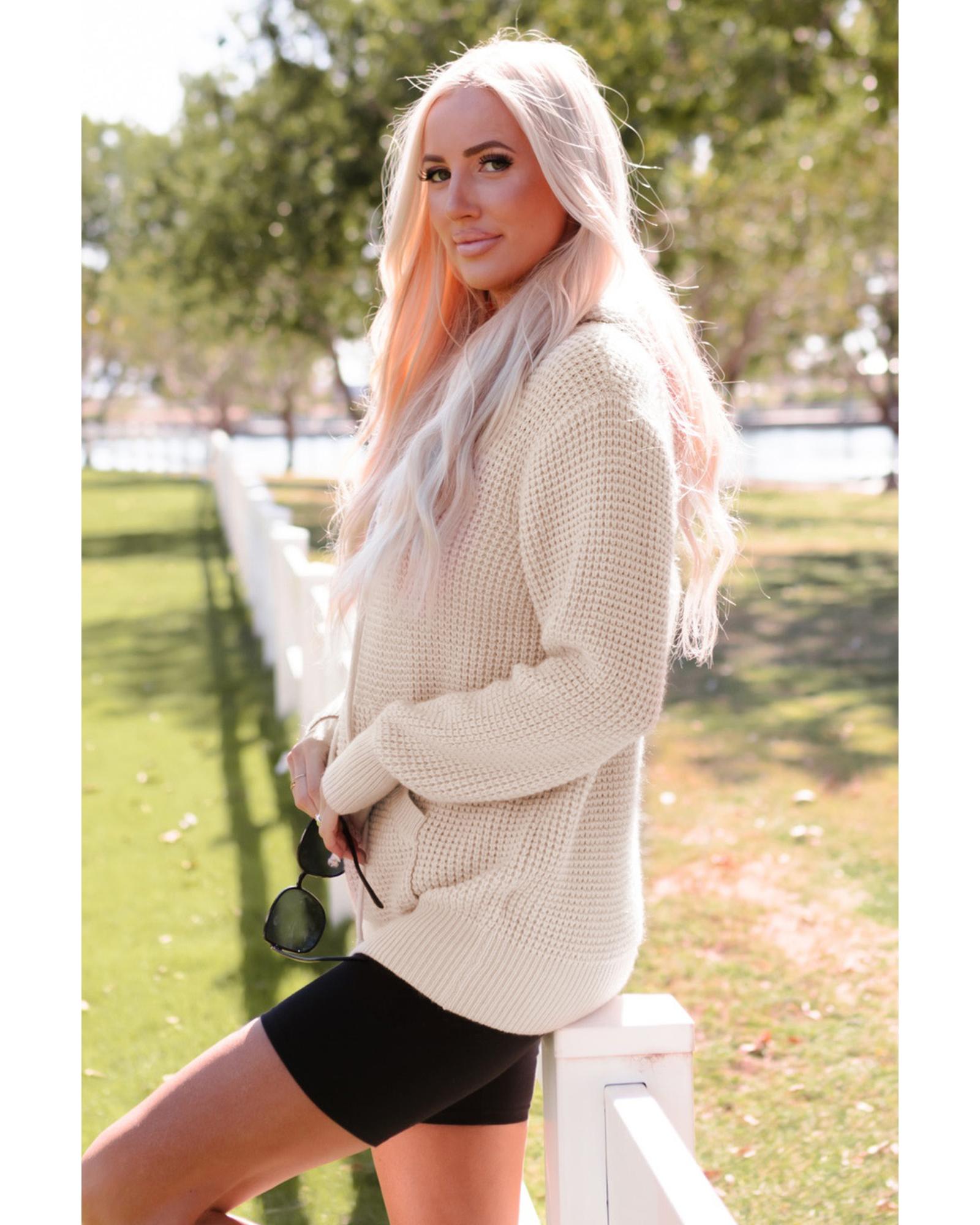 V539-AZEXDC2722557-18-XL-202508280915-00 Azura Exchange Apricot Waffle Knit Buttons Hooded Sweater with Pocket - XL - Image 1