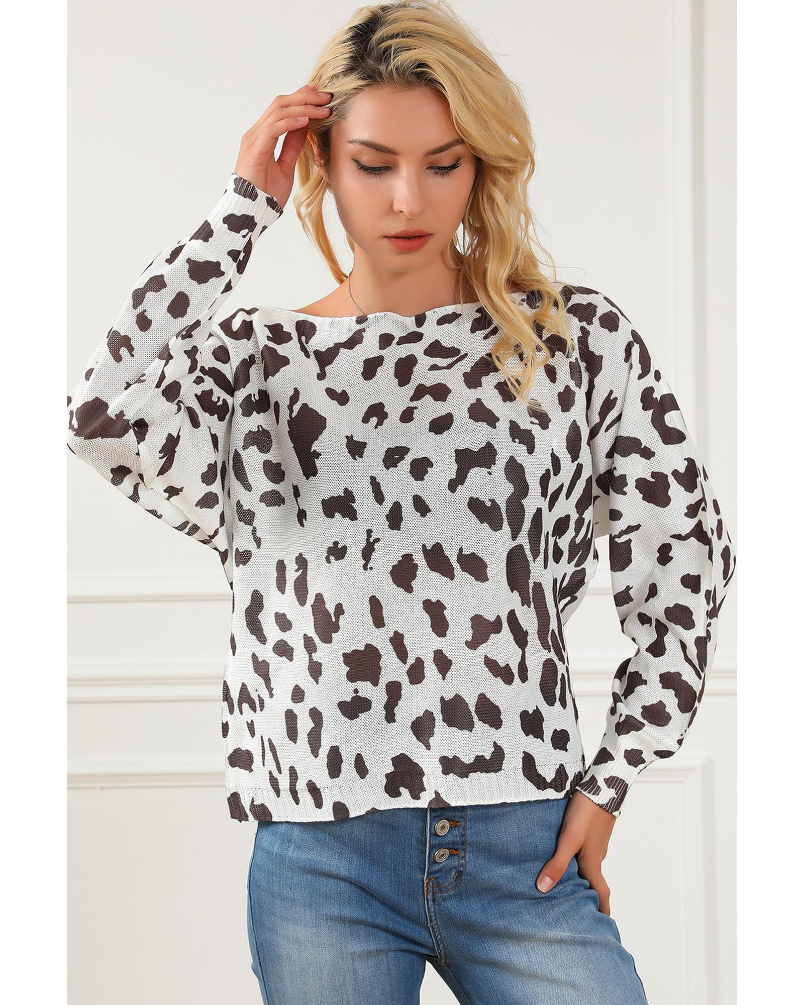 V539-AZEXDC2723158-20-M-202508281755-00 Leopard Long Sleeve Crewneck Sweater - M - Image 1