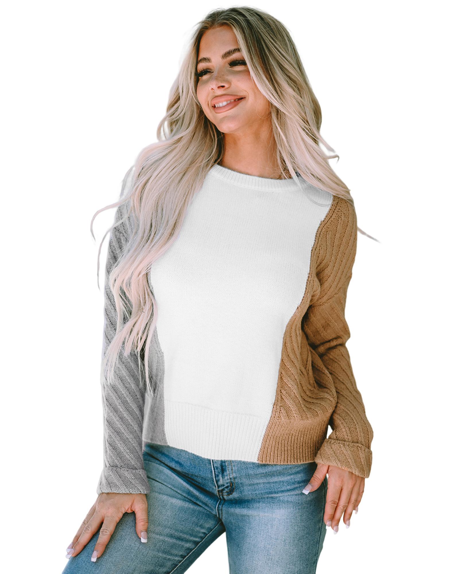 V539-AZEXDC2723201-22-2XL-202508280200-00 Multicolor Colorblock Textured Drop Shoulder Sweater - 2XL - Image 1