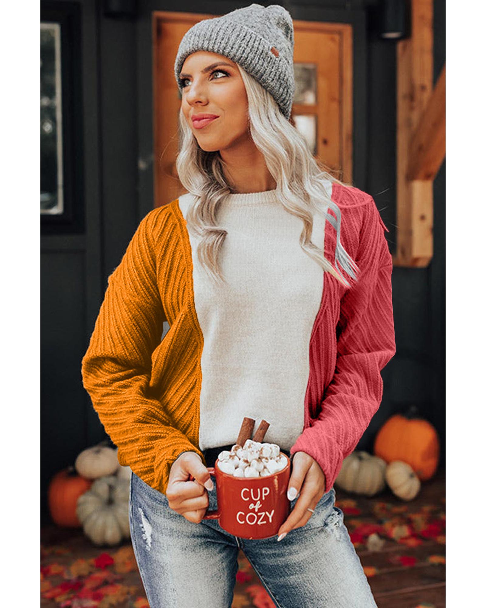 V539-AZEXDC2723201-P1422-M-202508281220-00 Multicolor Colorblock Textured Drop Shoulder Sweater - M - Image 1