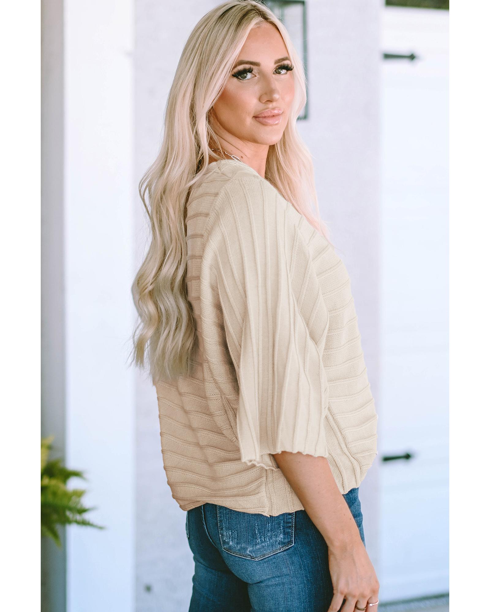 V539-AZEXDC2723218-18-2XL-202508280020-00 Apricot Exposed Seam Ribbed Knit Dolman Sweater - 2XL - Image 1