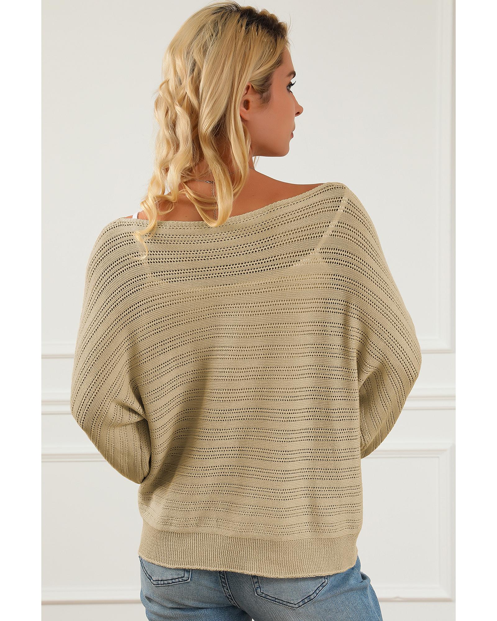 V539-AZEXDC2723527-18-M-202508282115-00 Apricot Lantern Sleeve Eyelets Textured Knit Sweater - M - Image 1