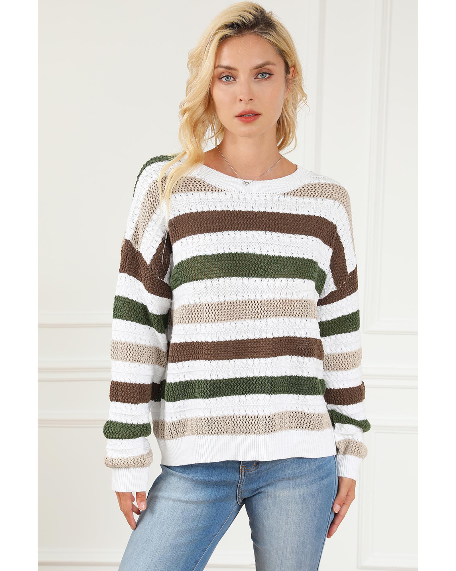 V539-AZEXDC2723653-19-S-202506140046-00 Stripe Crochet Hollow out Knit Sweater - S - Image 1