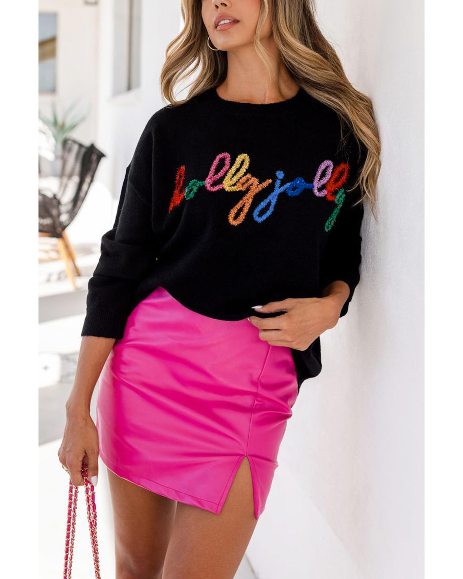 V539-AZEXDC2723655-2-XL-202508281645-00 Black Holly Jolly Round Neck Casual Sweater - XL - Image 1