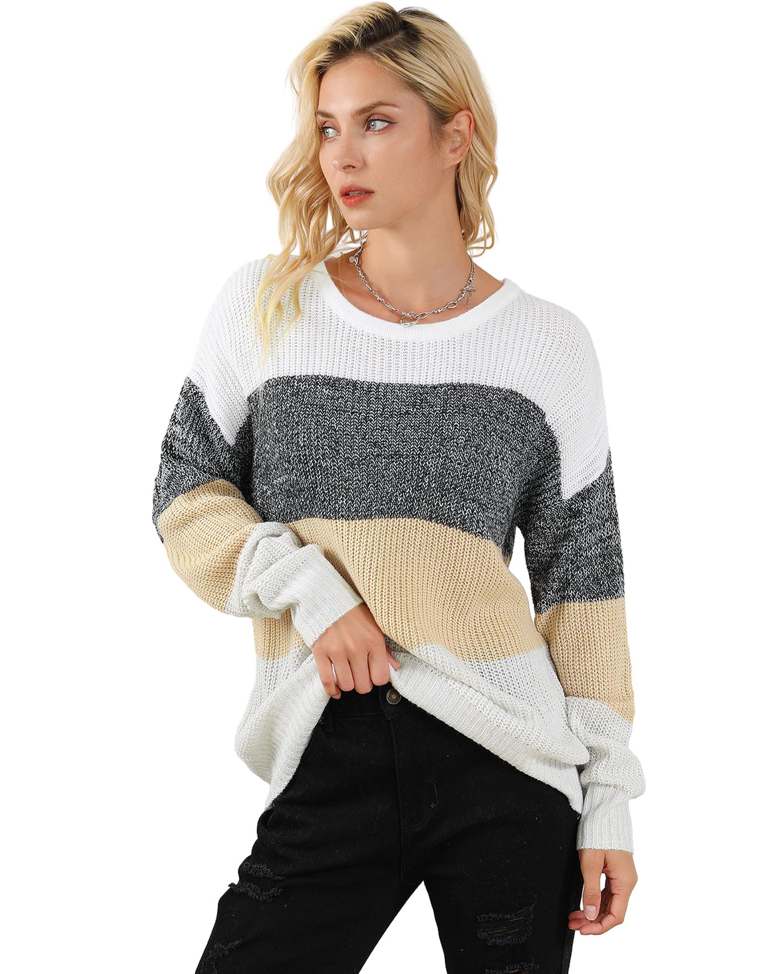 V539-AZEXDC2723689-P22-L-202508280505-00 Multicolour Color Block Drop Shoulder Knit Sweater - L - Image 1