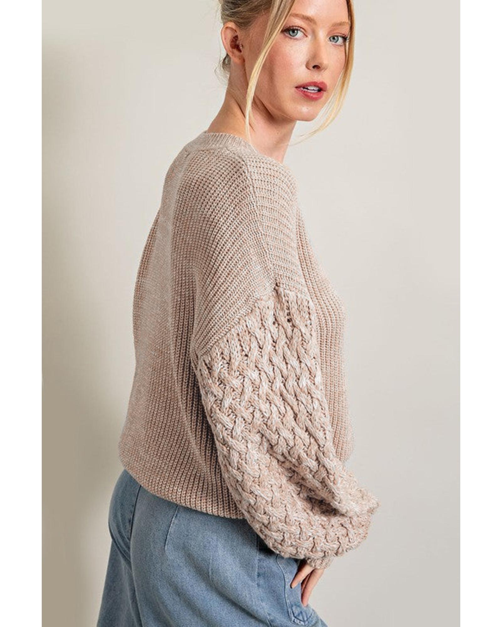 V539-AZEXDC2723882-P6016-L-202508280150-00 Parchment Cable Knit Sleeve Drop Shoulder Sweater - L - Image 1