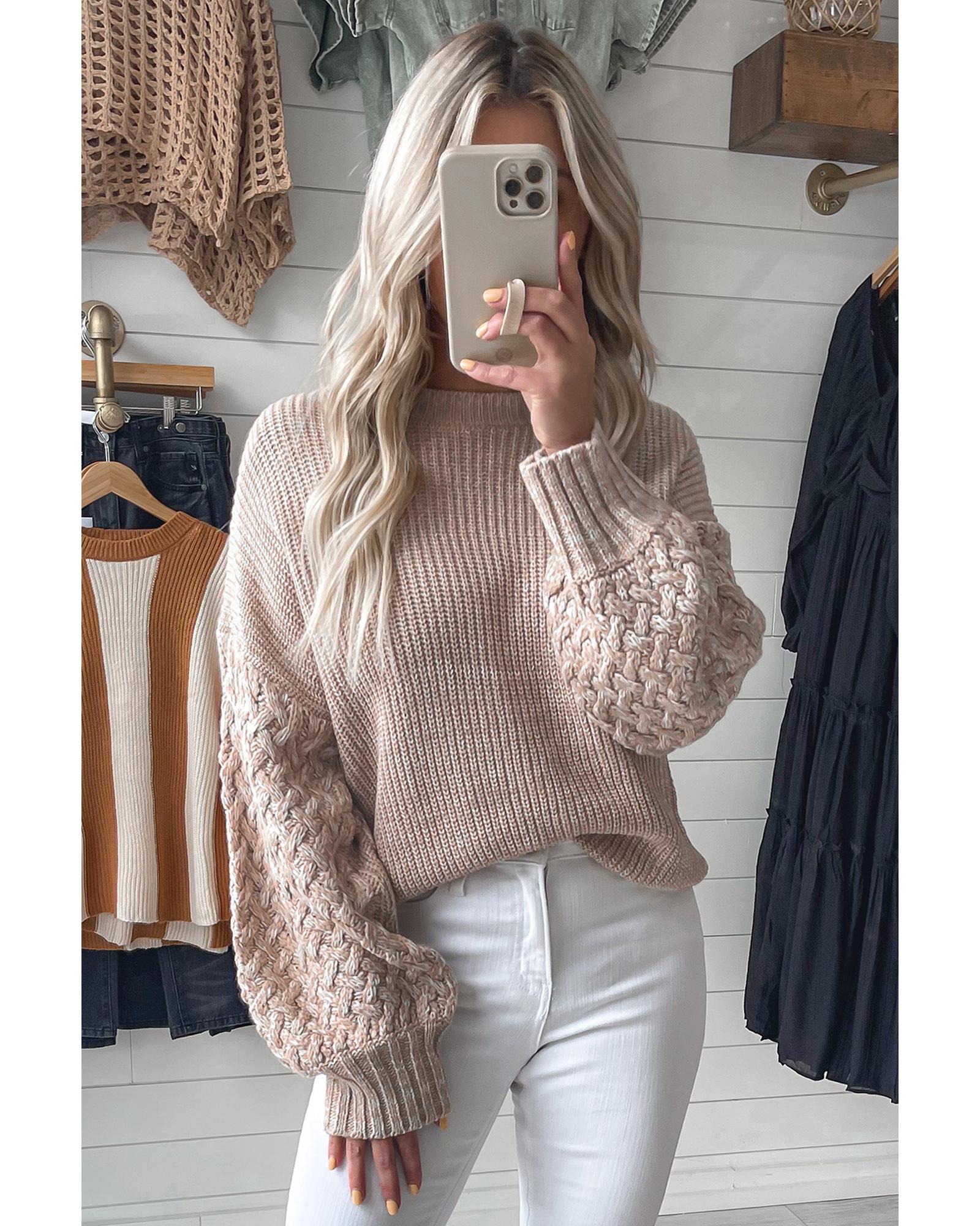 V539-AZEXDC2723882-P6016-XL-202508280645-00 Parchment Cable Knit Sleeve Drop Shoulder Sweater - XL - Image 1