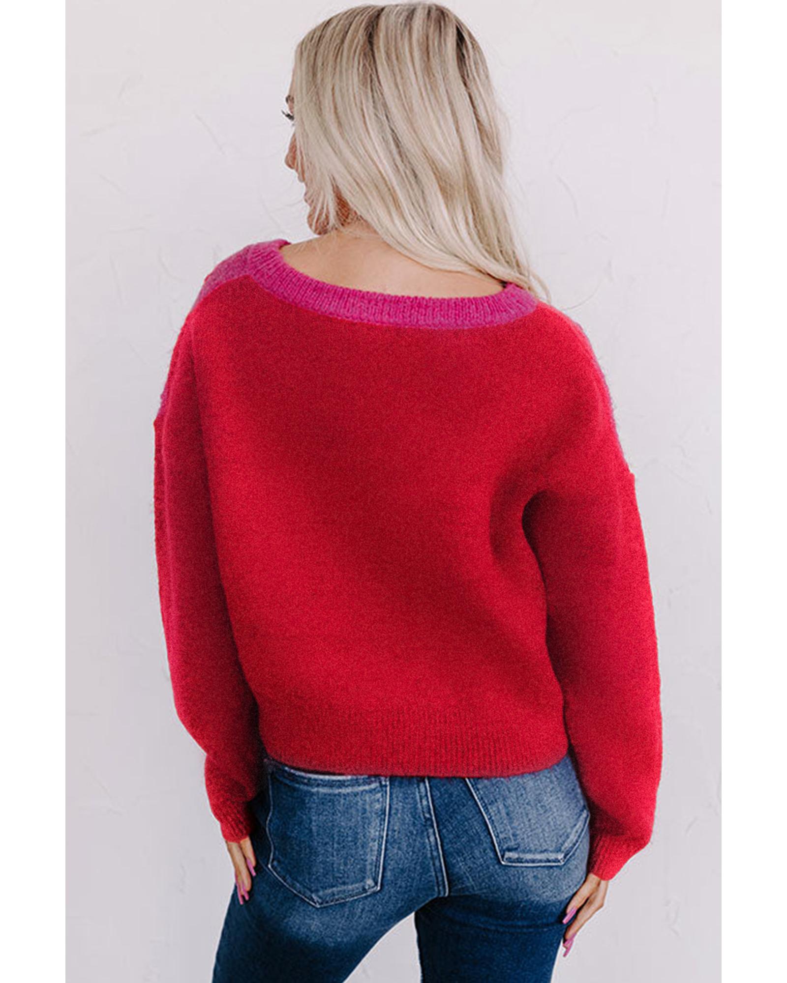 V539-AZEXDC2724207-P322-M-202508282325-00 Multicolor Checkered Pattern Heart Detail Textured Sweater - M - Image 1