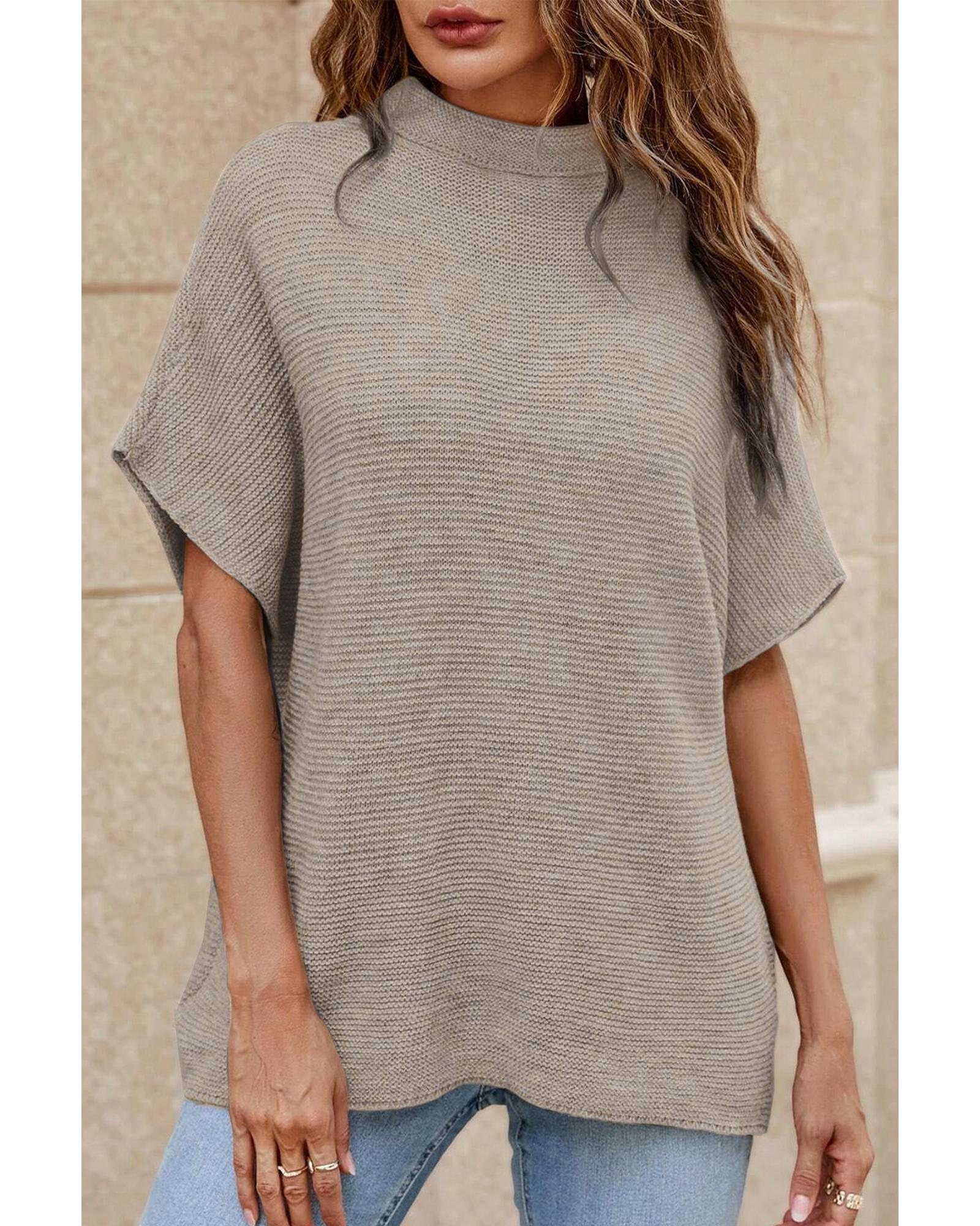 V539-AZEXDC2724518-P18-M-202508281020-00 Apricot High Neck Short Bat Sleeve Sweater - M - Image 1