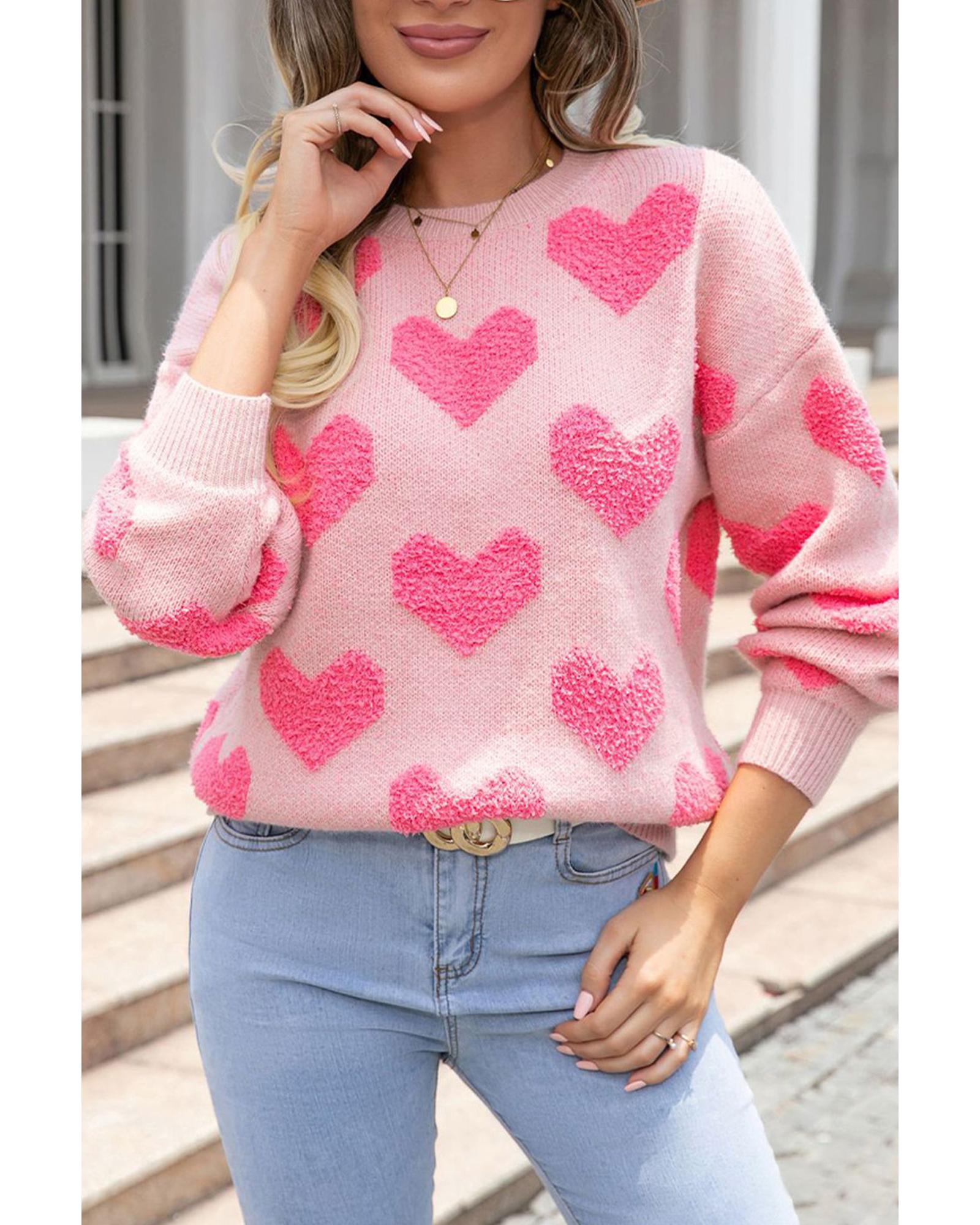 V539-AZEXDC2724596-P1010-L-202506140041-00 Light Pink Valentine�s Day Heart Jacquard Knit Sweater - L - Image 1