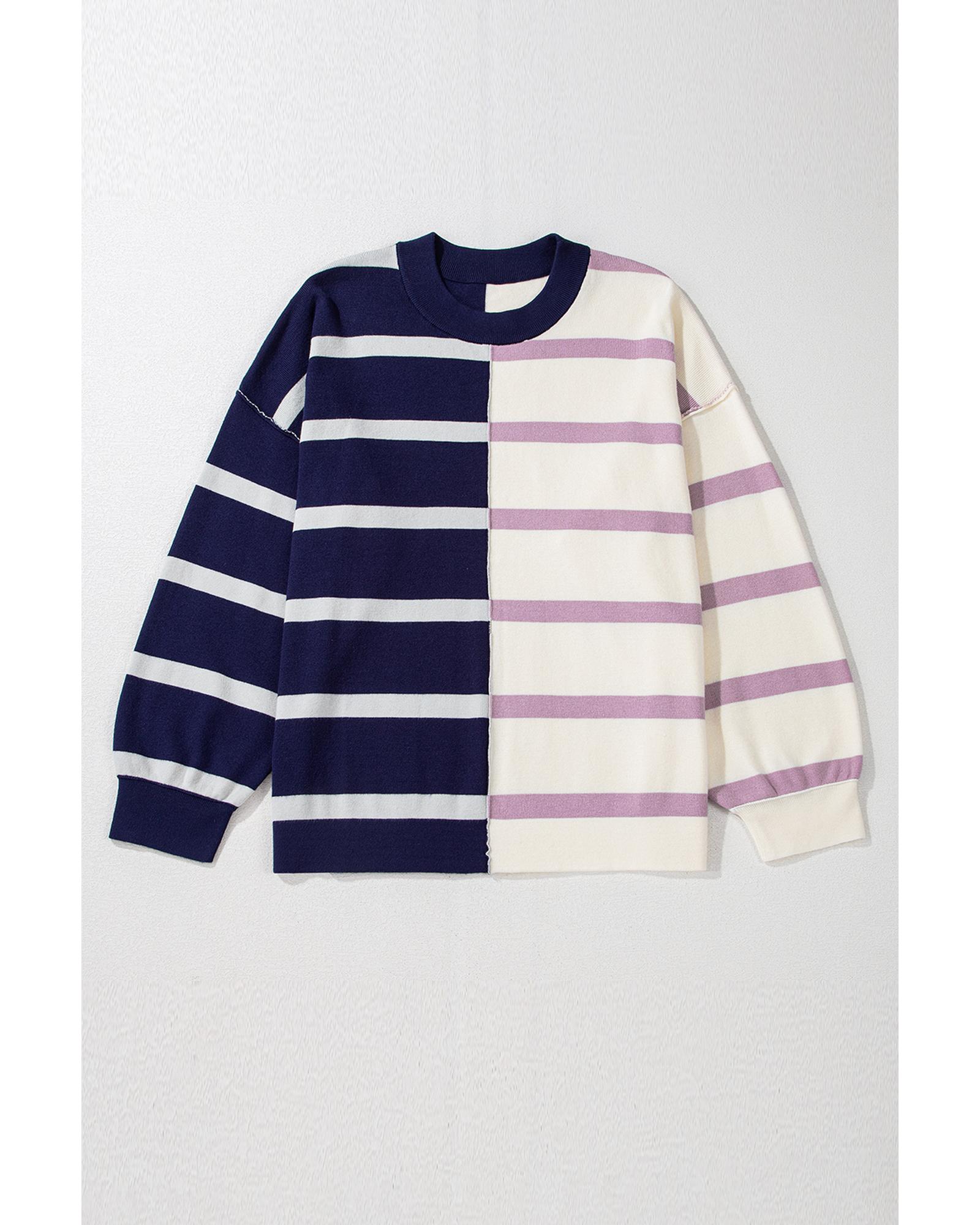 V539-AZEXDC2724774-P519-S-202506140147-00 Blue Stripe Colorblock Oversized Sweater - S - Image 1