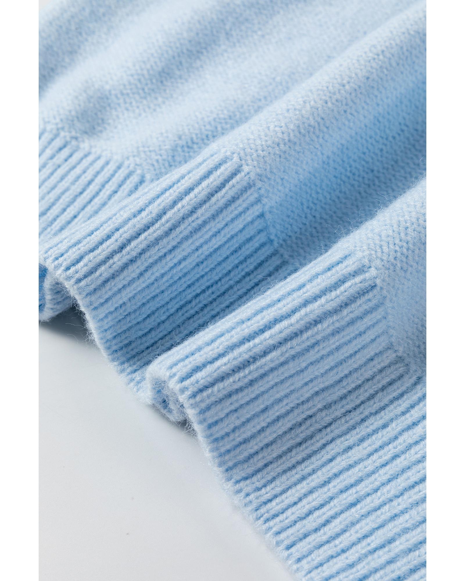 V539-AZEXDC2724823-P4-M-202508291510-00 Light Blue Knitted Flower Pattern Ribbed Edge Sweater - M - Image 1