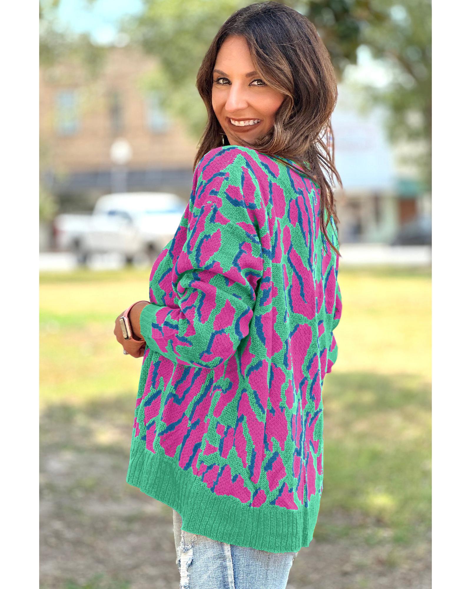 V539-AZEXDC2724842-P920-L-202508291500-00 Green Abstract Print Ribbed Trim Baggy Sweater - L - Image 1