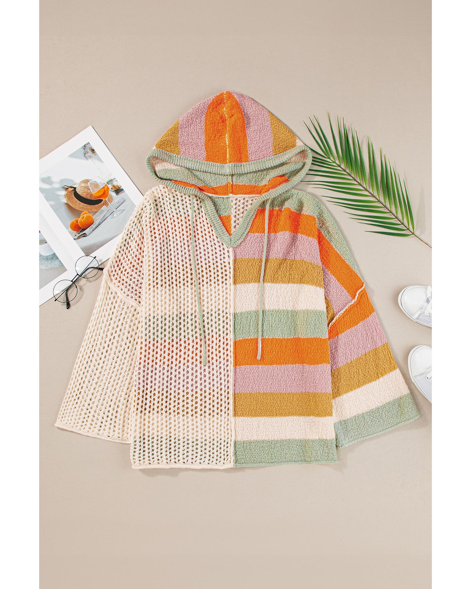 V539-AZEXDC2724858-P1522-L-202508300310-00 Beige Oversized Colorblock V Neck Hooded Sweater - L - Image 1