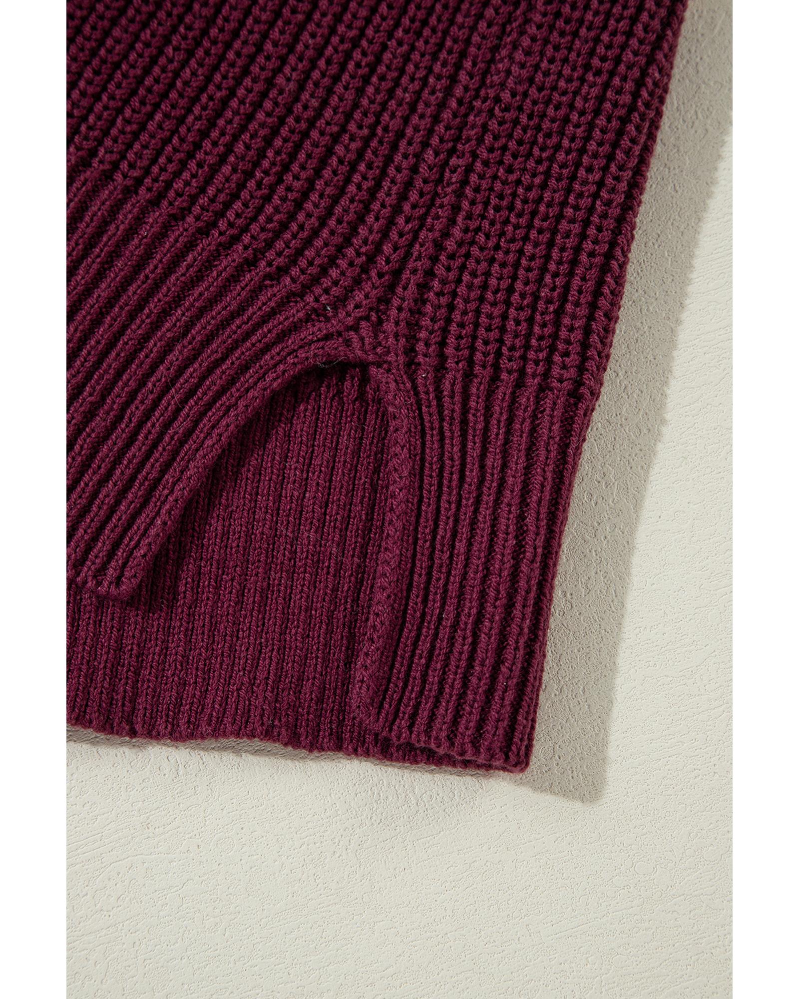 V539-AZEXDC2724864-P922-XL-202508280745-00 Green Color Block Striped Buttoned Shoulder Split Sweater - XL - Image 1