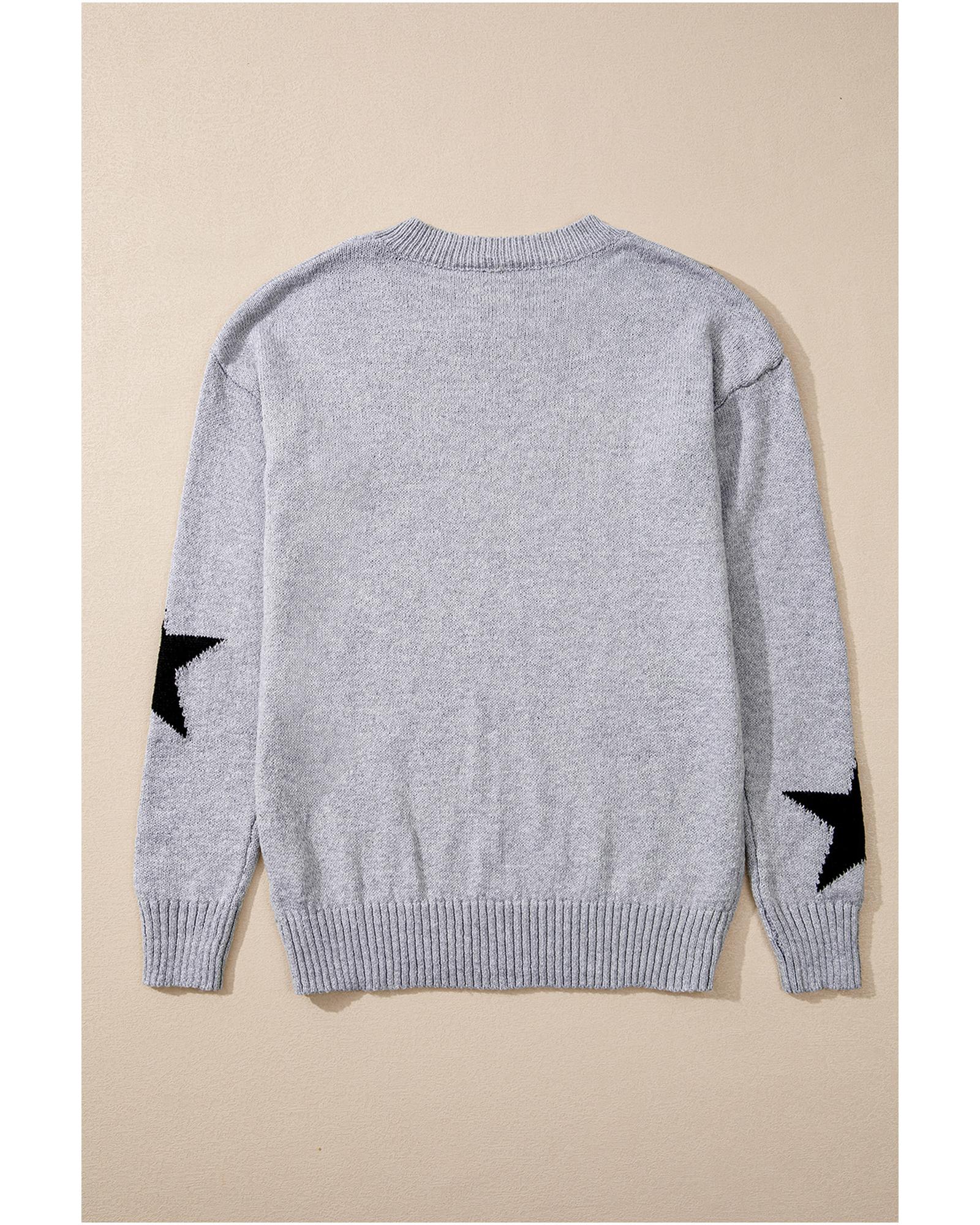 V539-AZEXDC2725042-P1122-L-202508292225-00 Gray Star Pattern Drop Shoulder Sweater - L - Image 1