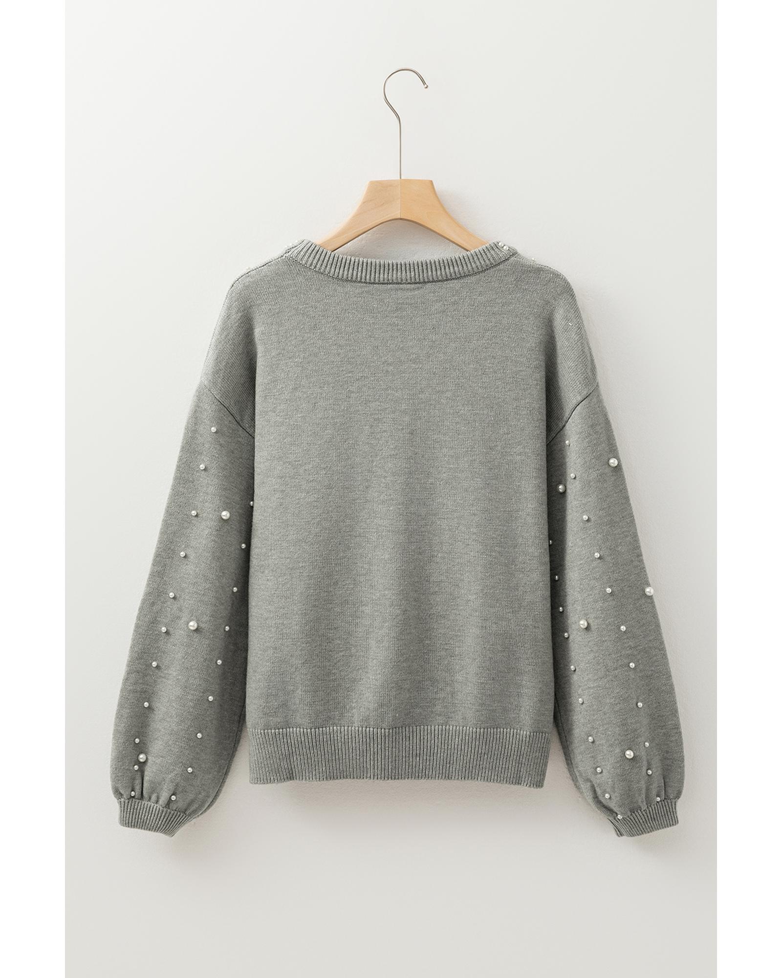 V539-AZEXDC2725140-P1011-XL-202508280755-00 Light Grey Pearled Drop Shoulder Round Neck Sweater - XL - Image 1